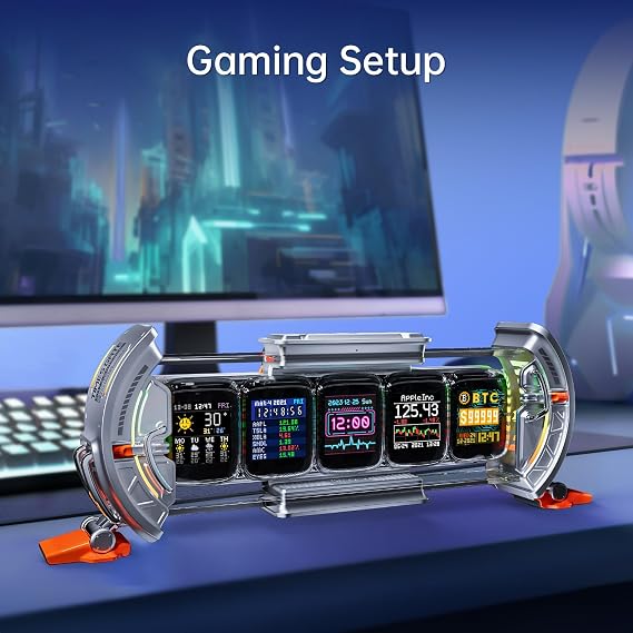 Divoom Times Gate Silver+Pixoo,RGB LED Display, Pixel Cyberpunk Gaming Setup Digital Clock with Smart APP Control, and 1616 LED Panel Display Frame for Home Decor/Social Media Fans Counter