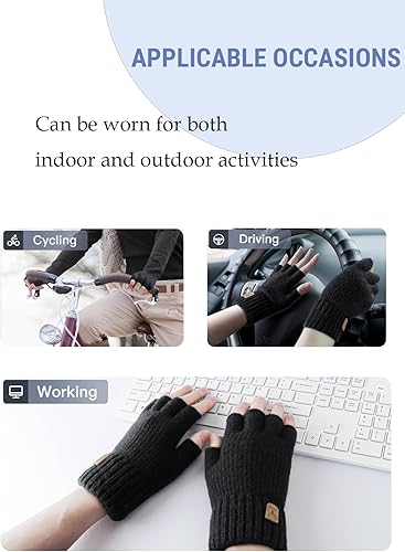 Miniatura 5 de Guantes sin dedos de medio dedo para invierno. Guantes cálidos de punto para trabajo, running, ciclismo y conducción para hombres y mujeres