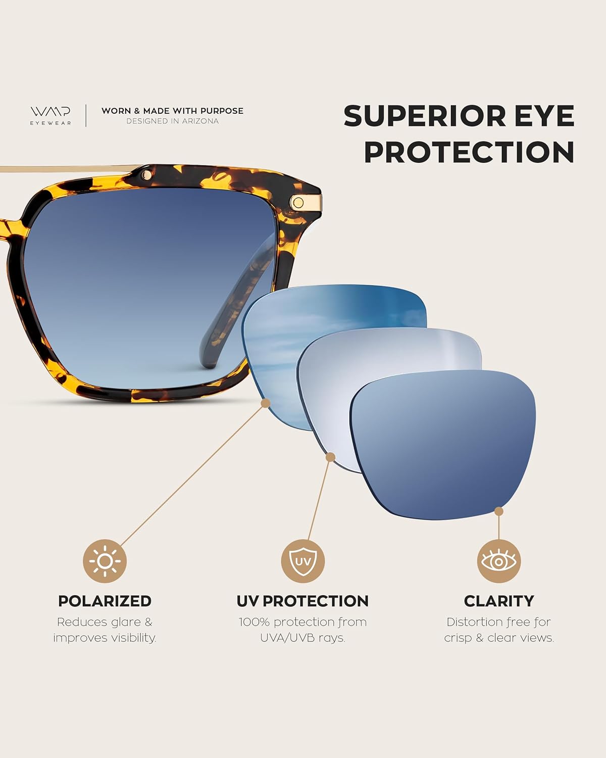 WearMe Pro WMP Eyewear - Modern Men's Square Aviator Sunglasses - Double Metal Bridge with Polarized Lens