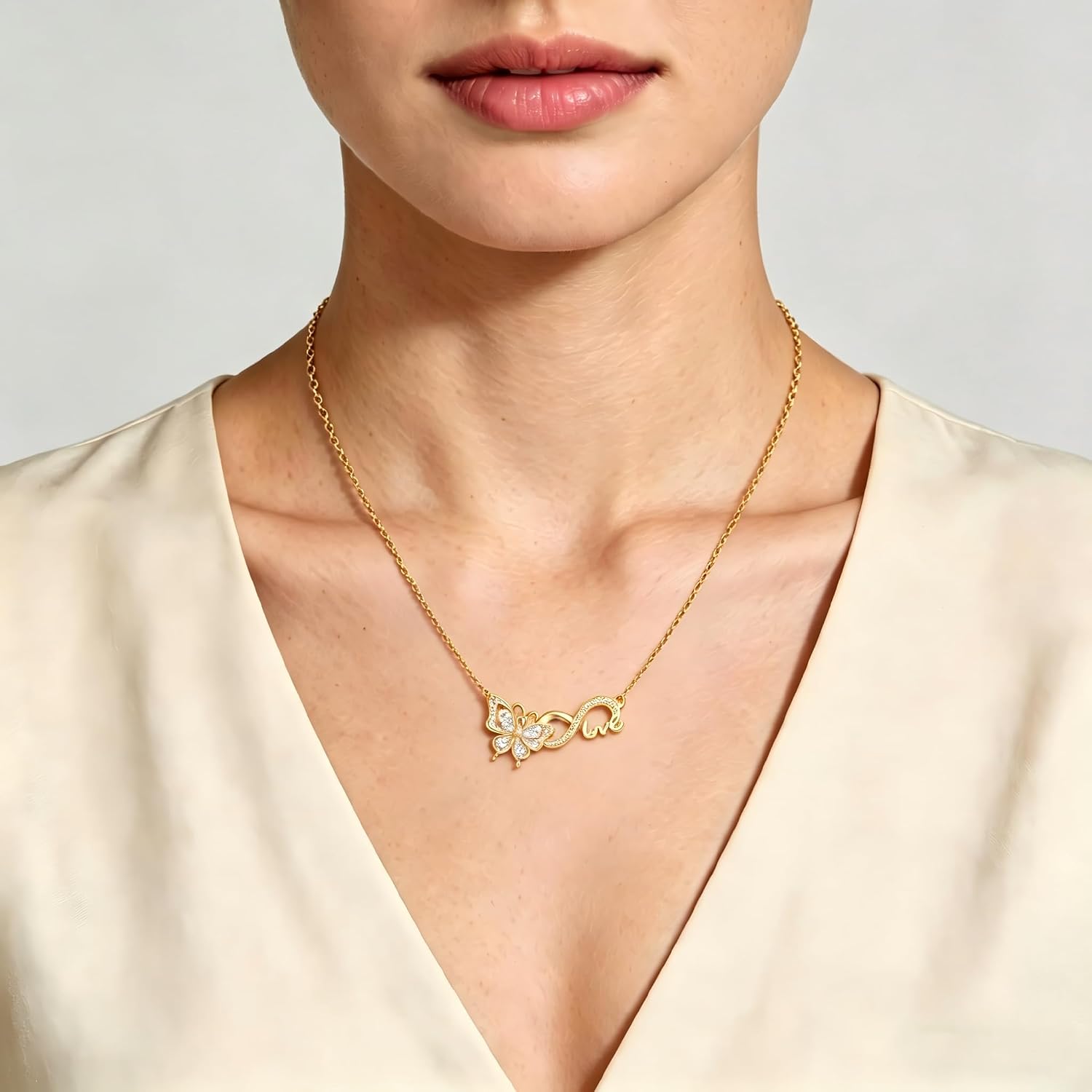 HeartMelody Butterfly Necklaces for Women Gold,Infinity Necklaces Wedding Anniversary Birthday Gifts for Wife Her Mom, 14K/18K White Gold Womens Fashion Jewelry with Dainty Birthstone