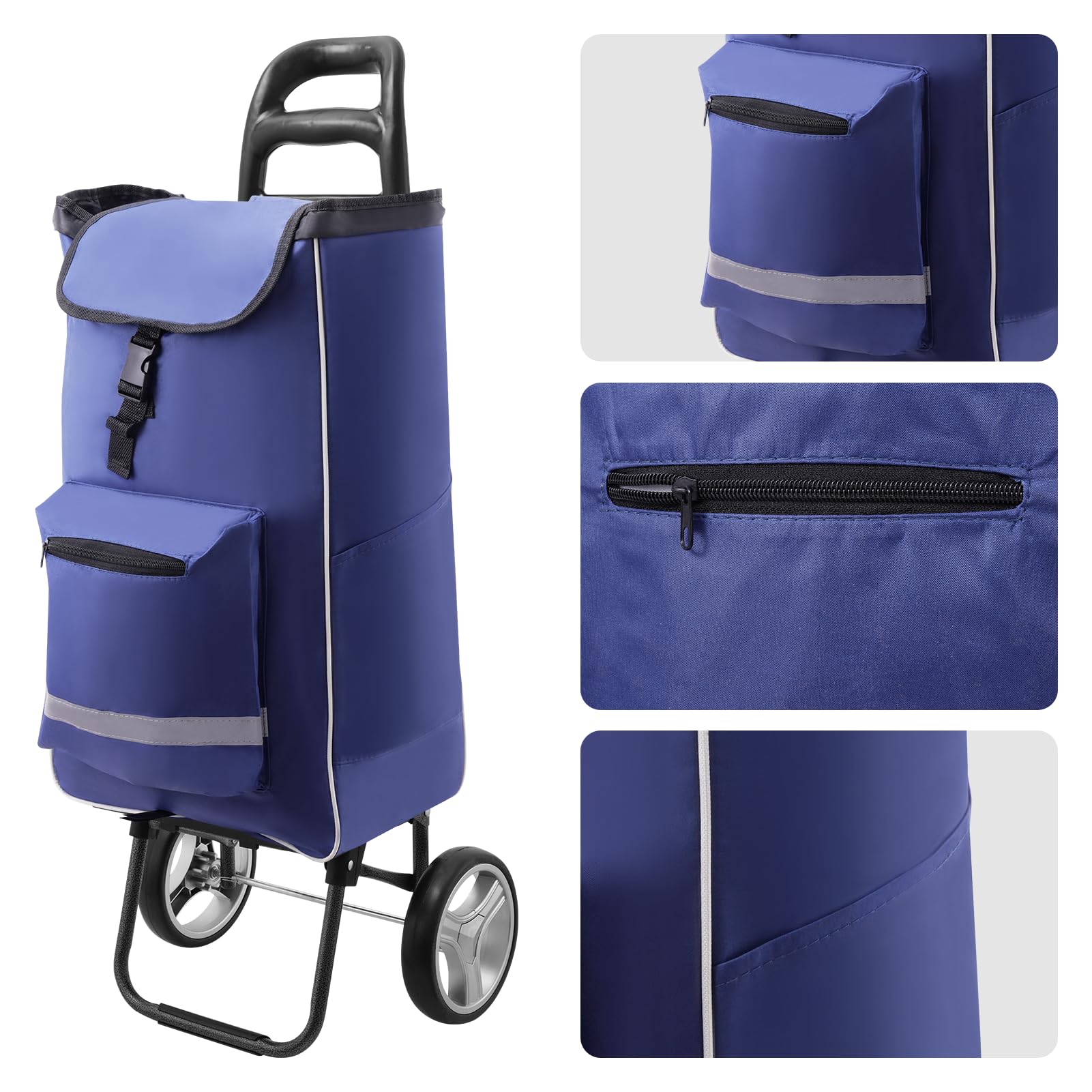 Trolley per la spesa 3 in 1, grande 45 l, carrello della spesa con vano frigorifero, borsa per la spesa con ruote, borsa pieghevole rimovibile, carrello per la spesa, impermeabile