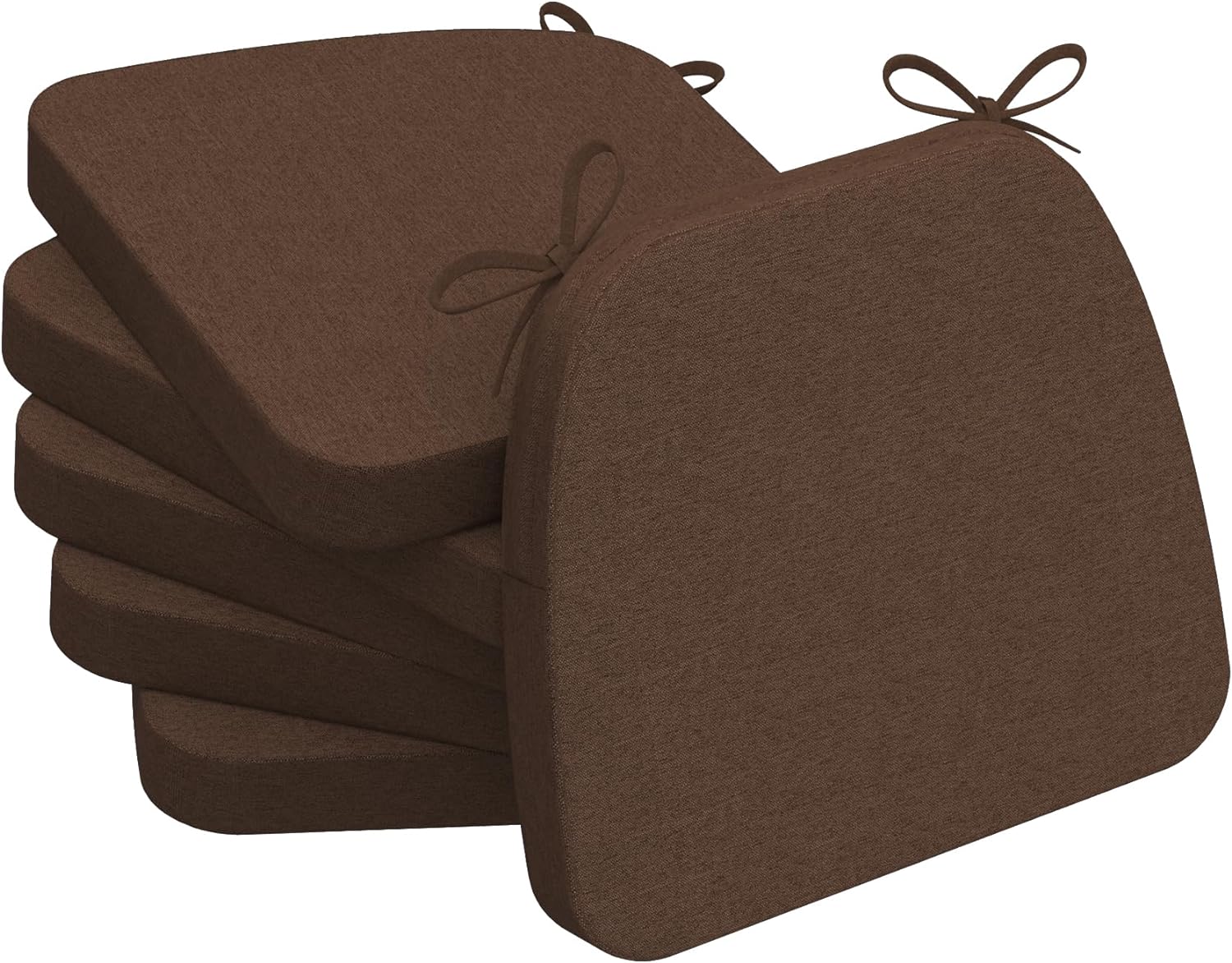 AAAAAcessories D-Shaped Chair Cushions with Ties and Removable Cover, 2'' Thick Kitchen Chair Pads, Indoor Dining Room Chair Cushions, 17'' x 16'', 6 Pack, Brown 6 Count(Pack of 1) Brown