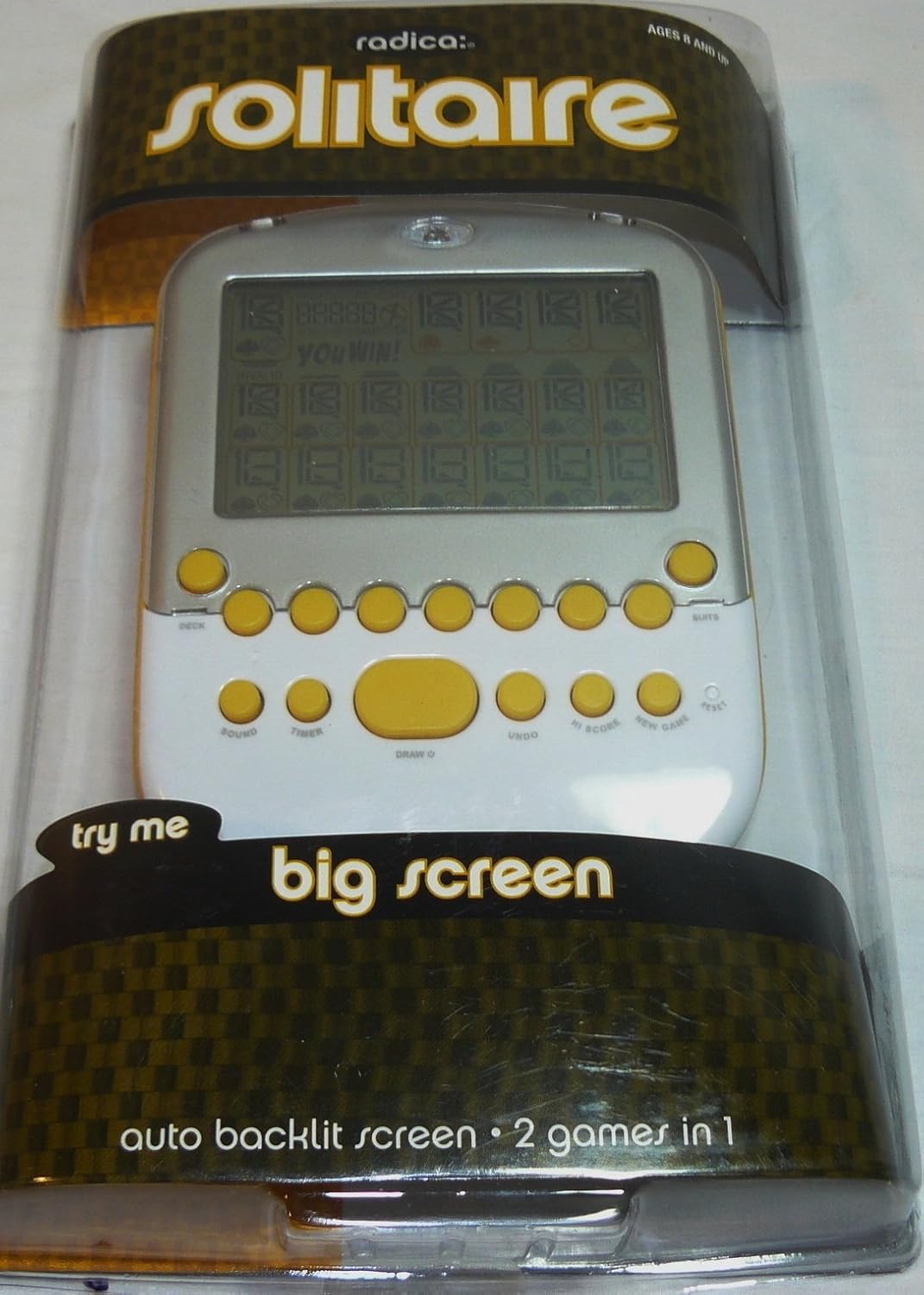 Radica Big Screen Auto Backlit Solitaire Game - Yellow, Retro Theme, Proprietary Handheld Platform