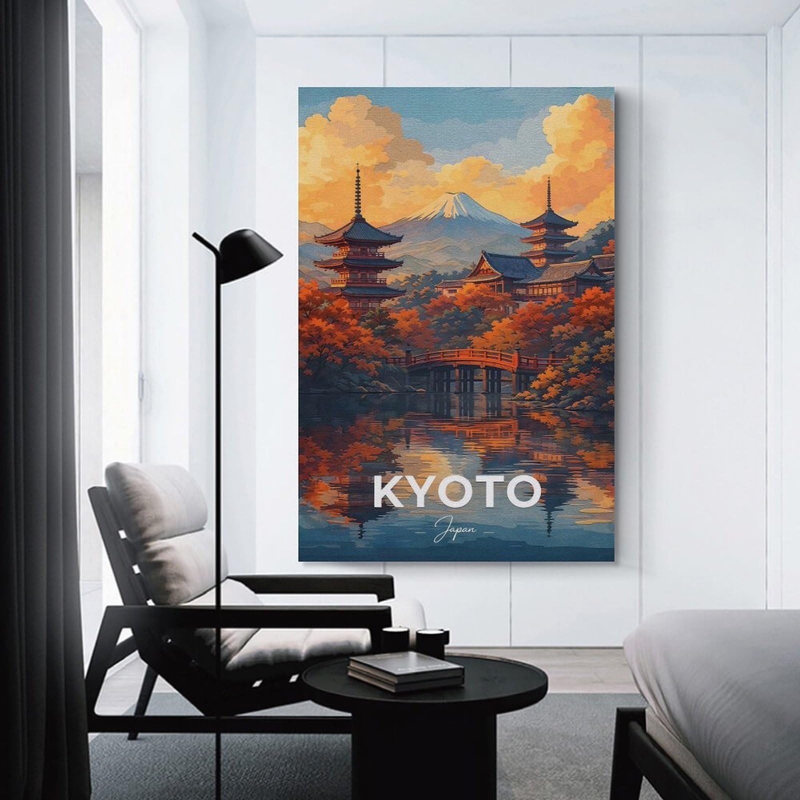 Junmoney Kyoto Japan Autumn Landscape Hanging Wall Art, 24x36inch(60x90cm), for Gallery Wall Decor And Room Displays, Home Wall Art for Statement Displays