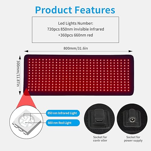 Miniatura 4 de Almohadilla de dispositivo de terapia de luz LED, almohadilla cubierta de cuerpo completo 660 y 850 nm, terapia de luz roja para uso doméstico o