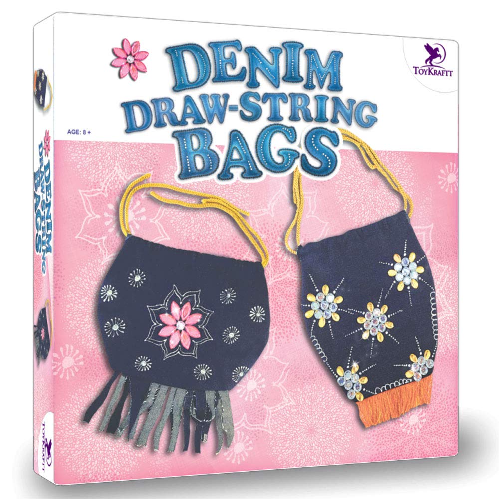 ToyKraftDenim Draw String Bags | Craft Kit for Girls Ages 8-12 | Girls Craft Kit | Gift for Kids 8-12 Girls