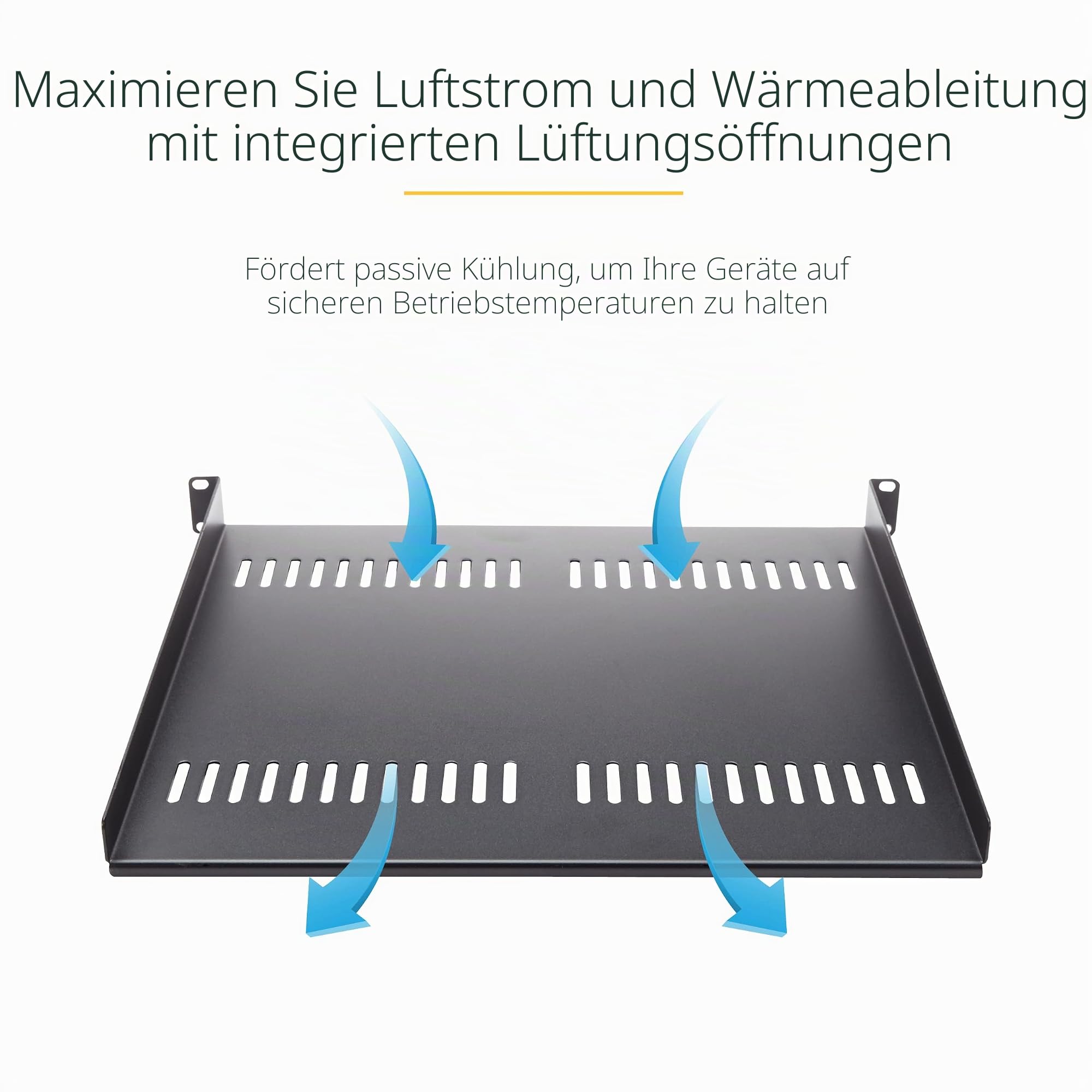 StarTech.com 2HE Rack Fachboden - Universelles perforiertes Fachboden/Kragarmfachboden für 19 Zoll Netzwerkschränke/Racks - Hochbelastbarer Stahl - Tragkraft 23kg, 55,8cm Tief (CABSHELF22V) | Perforierte Rackablage, Serverschrank, Netzwerkschrank, Rackmon