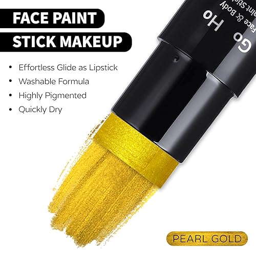 Miniatura 3 de Go Ho Pintura facial dorada metálica en barra de pintura facial dorada lavable a base de agua, no tóxica, acabado metálico, pintura corporal dorada