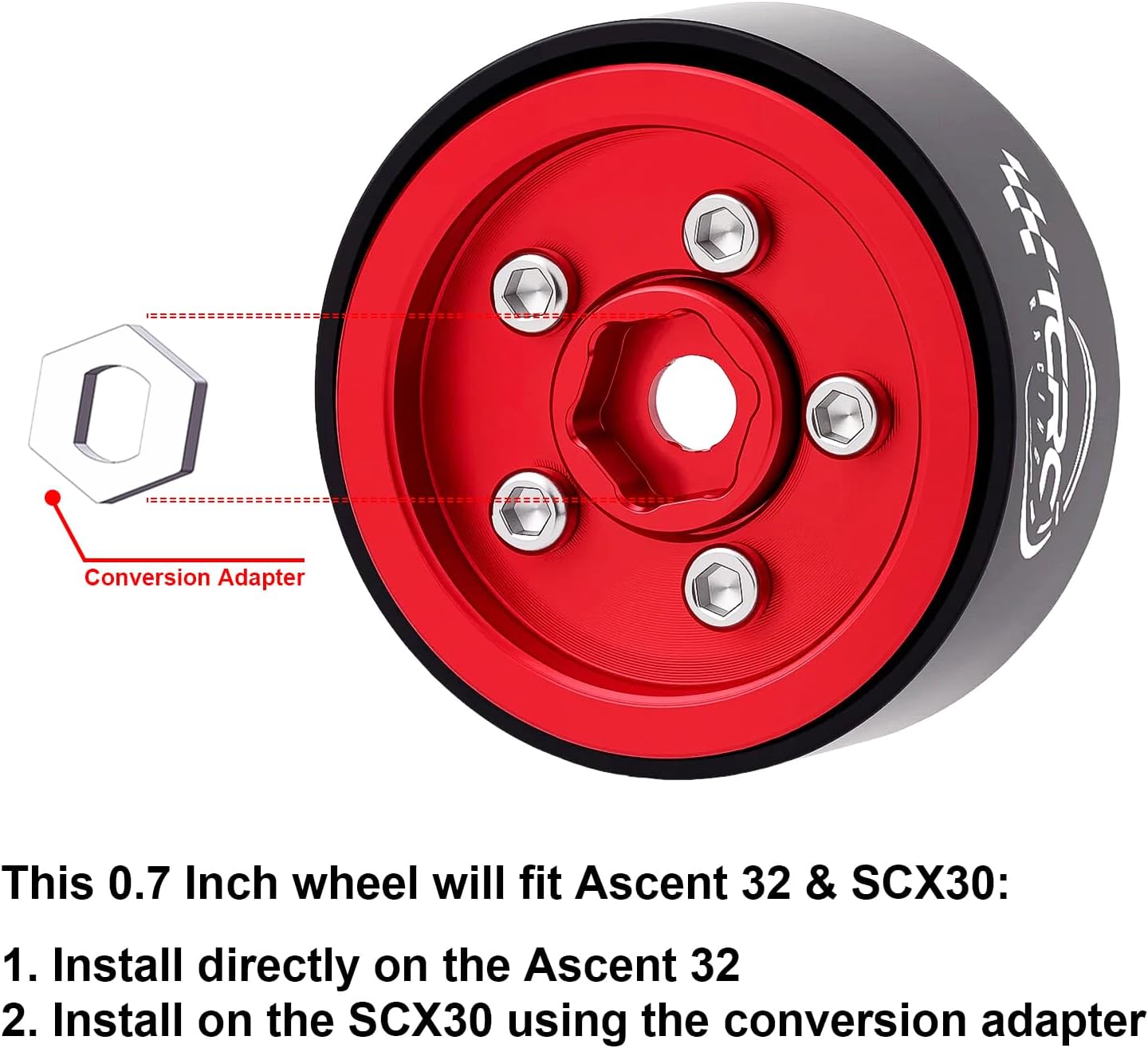 Deep Dish Aluminum 0.7inch Beadlock Wheels Hubs for 1/30 Axial SCX30 1/32 Redcat Ascent-32 RC Crawler Car Upgrades,Red