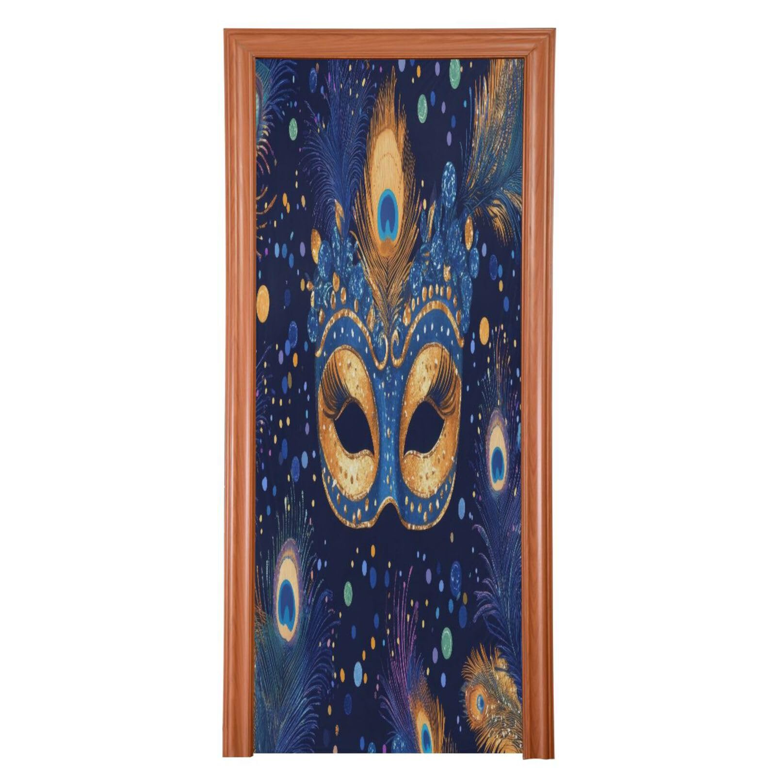 FLildon Mardi Gras Peacock Feather Mask Door Cover Decoration, Party Accessory Porch Decor for Festive Ornament Room Door Covers 36 x 98 Inch