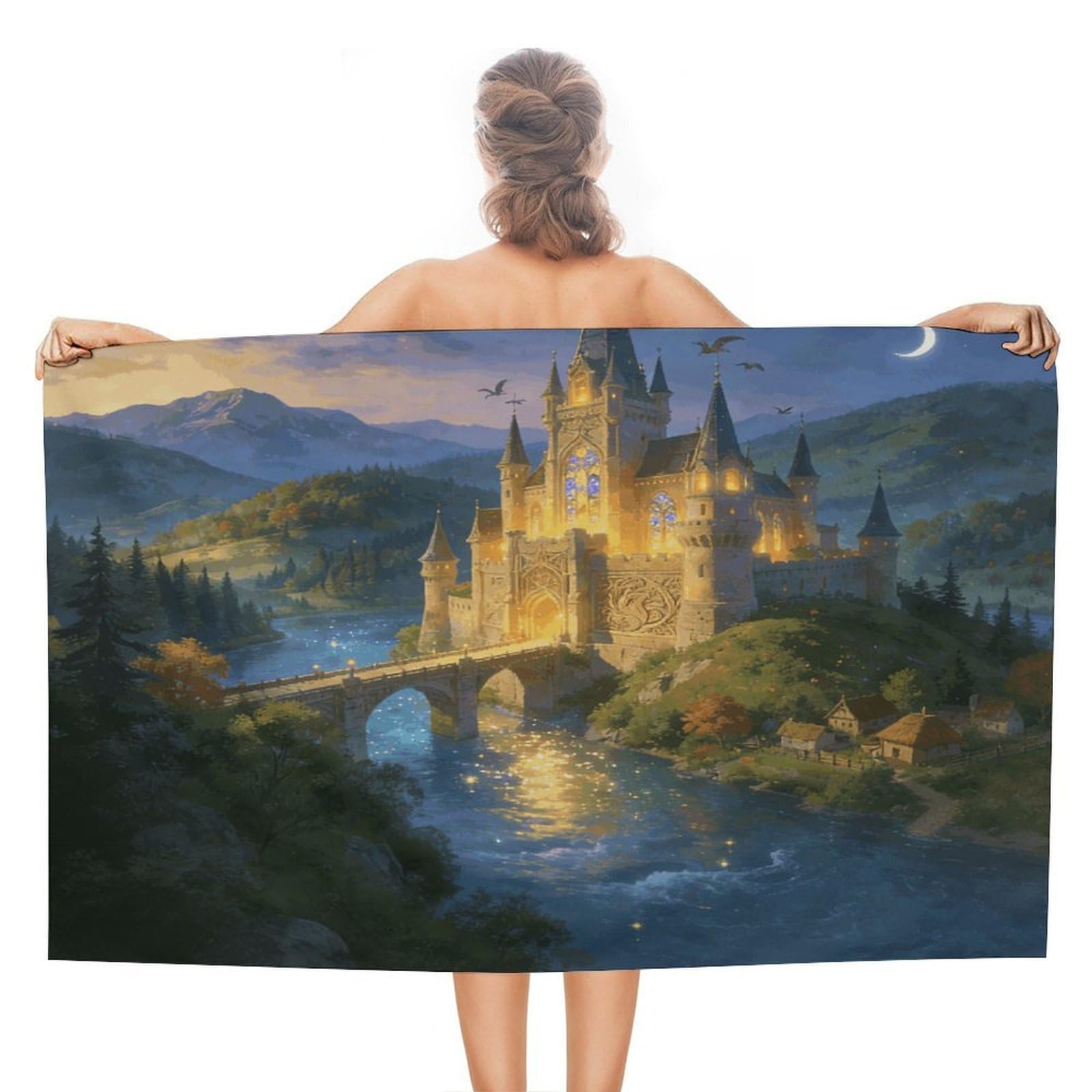 LZQPOEAS Fantasy Castle Beach Towel 51x31 Inch Oversized Soft Bath Towel Luxury Plush Thick Hotel Swim Pool Towels Super Quick Dry Travel Towels for Camping Gym Sports Yoga