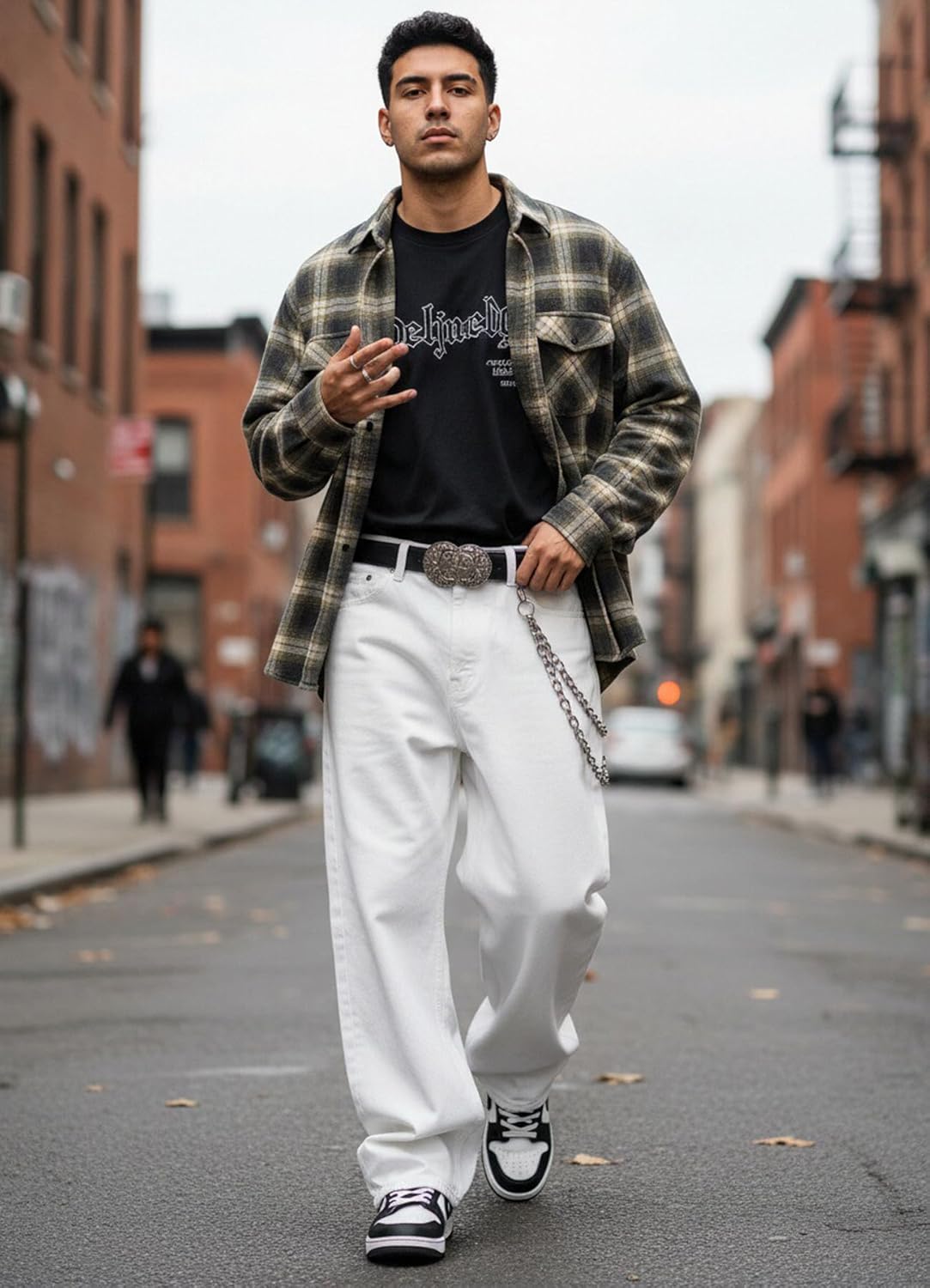 ALLABREVE Men's Baggy Hip Hop Jeans Wide Leg Skater Denim Pants Casual Loose Fit Long Trousers Streetwear - Image 5