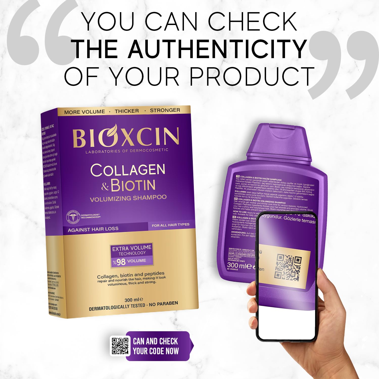 BIOXCIN Collagen Biotin Shampoo Anti-Hair Loss for All Hair Types Volumizing Herbal Formula 3-Pack 300 ML - Image 10