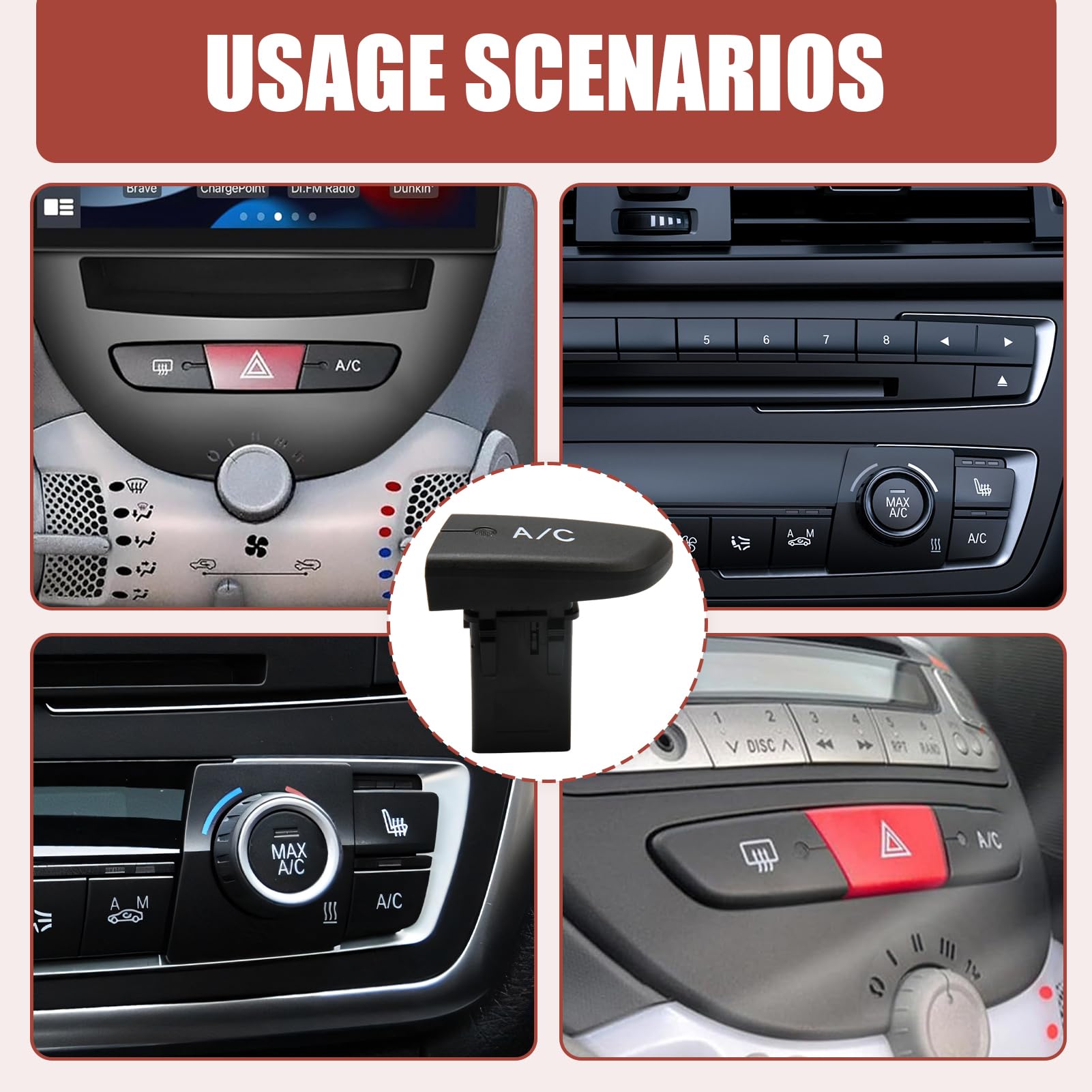 Interruttore di controllo del condizionatore d'aria compatibile con 107 C1 Aygo MK1 2005-2014 Interruttore a pulsante aria condizionata AC 6554KX