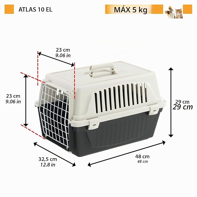 Foto 2 de 7 de Ferplast Transportín Gato, Transportín Perro Pequeño y Gatos de hasta 5 Kg, Puerta de Hierro Plastificado