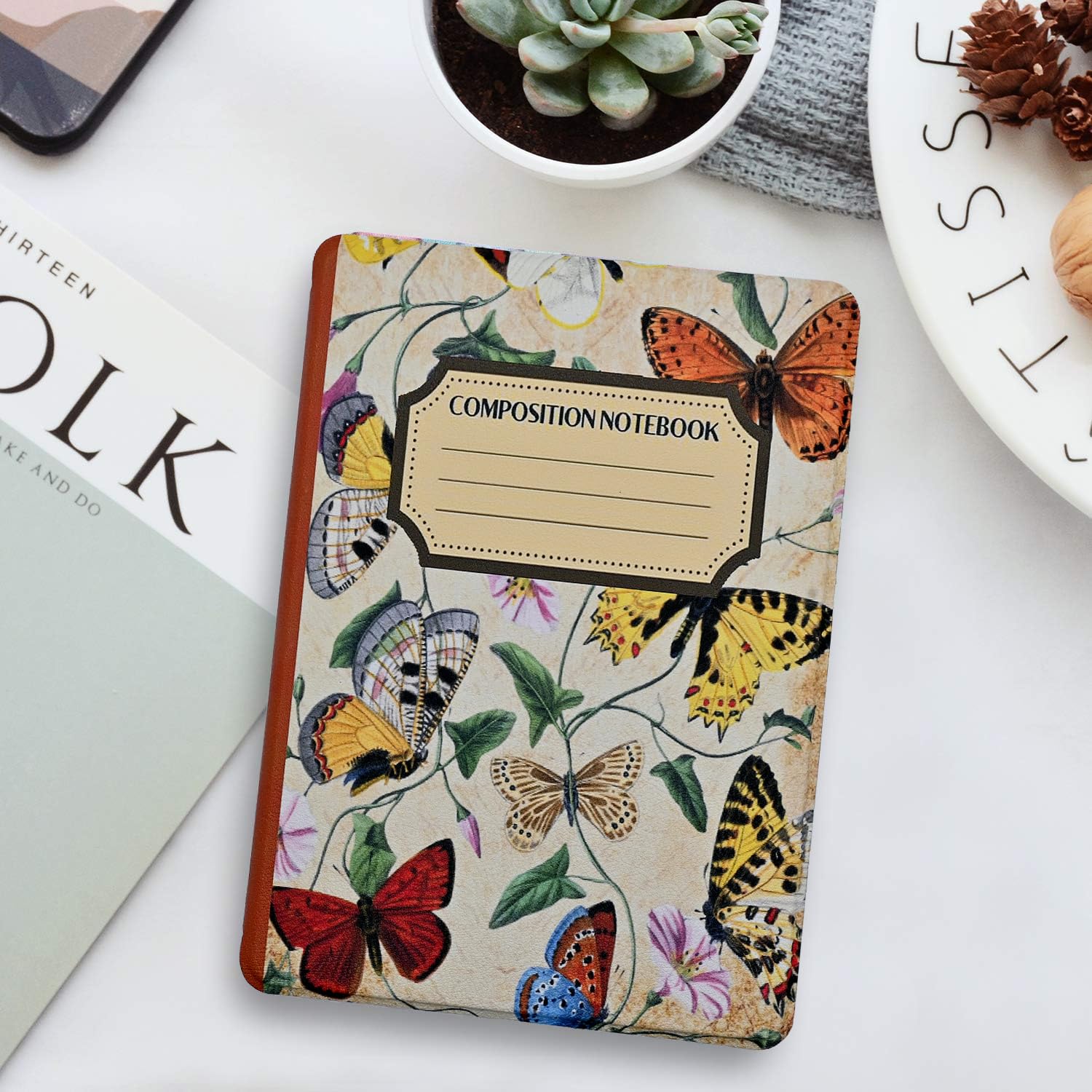 Schutzhülle für Kindle Paperwhite 12. Generation 2024 und Kindle Colorsoft Signature Edition, PU-Leder, Schutzhülle mit automatischer Schlaf-/Wachfunktion, Handschlaufe, Composition Notebook