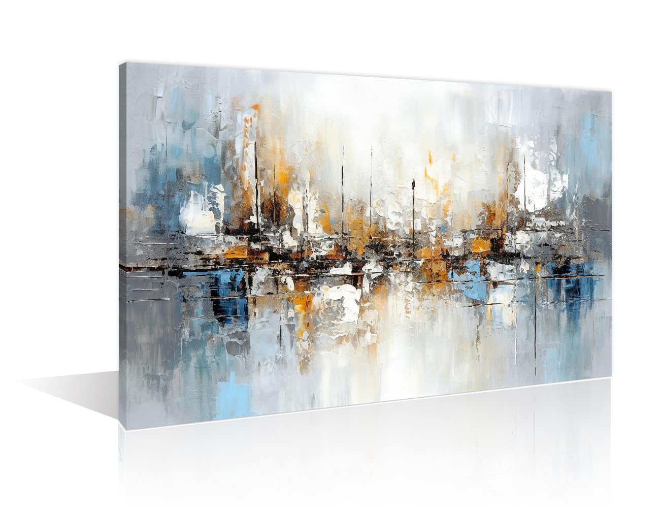 TISHIRON 1 Panels Abstract Gold and Blue Texture Canvas Print Modern Abstract Background Painting Framed Artwork for Home Bedroom Stretched and Framed Ready to Hang (16" Wx24 H)