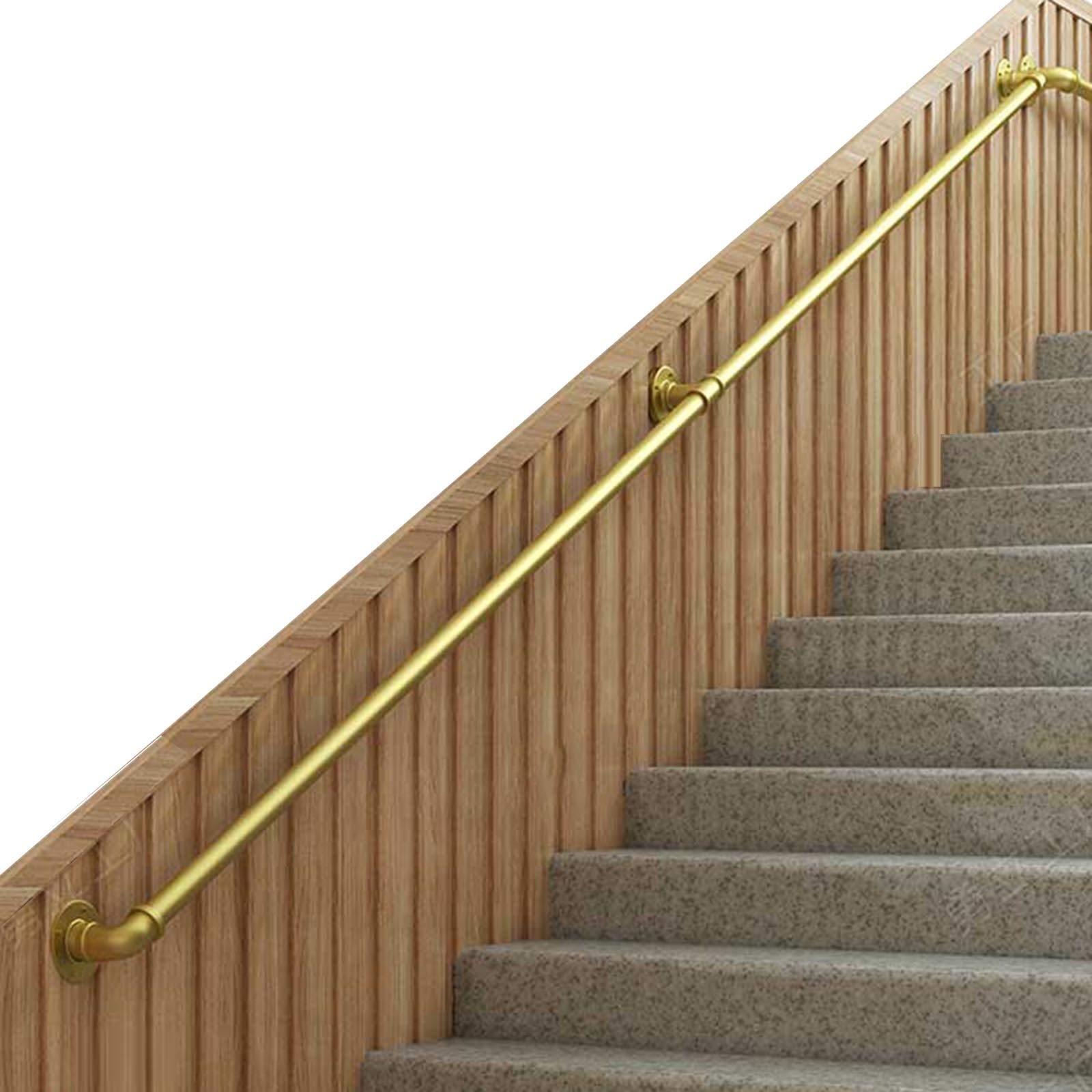 Main courante de 3m en métal doré pour escalier intérieur avec support mural de style industriel