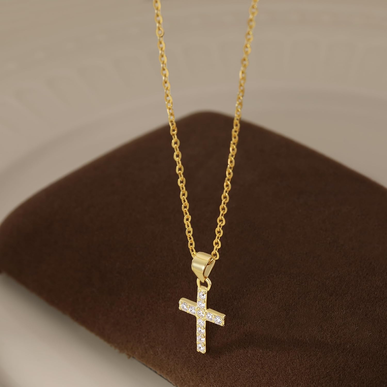 Reffeer Solid 925 Sterling Silver CZ Cross Necklace Choker for Women Teen Girls Dainty Cross Pendant Necklace