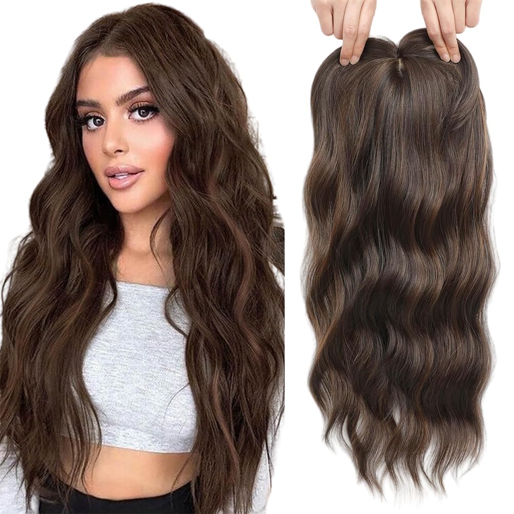 20-Inch Wavy Synthetic Hair Topper with Natural Hairline, Large 7"x7" Base for Thinning Hair - Handmade hair pieces