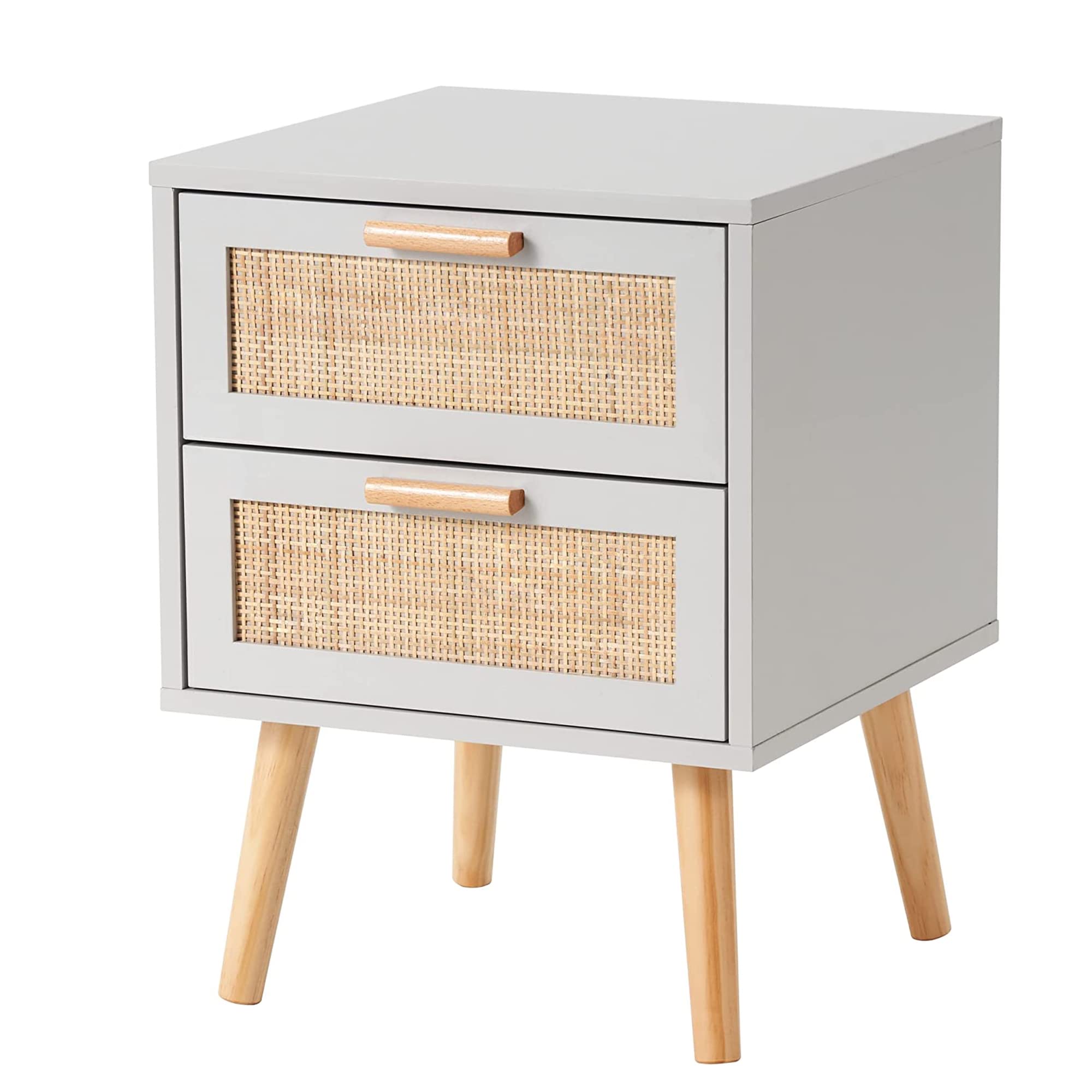 SIMFLAG Rattan Nightstand,Bedside Table with 2 Rattan Drawers,Ratten