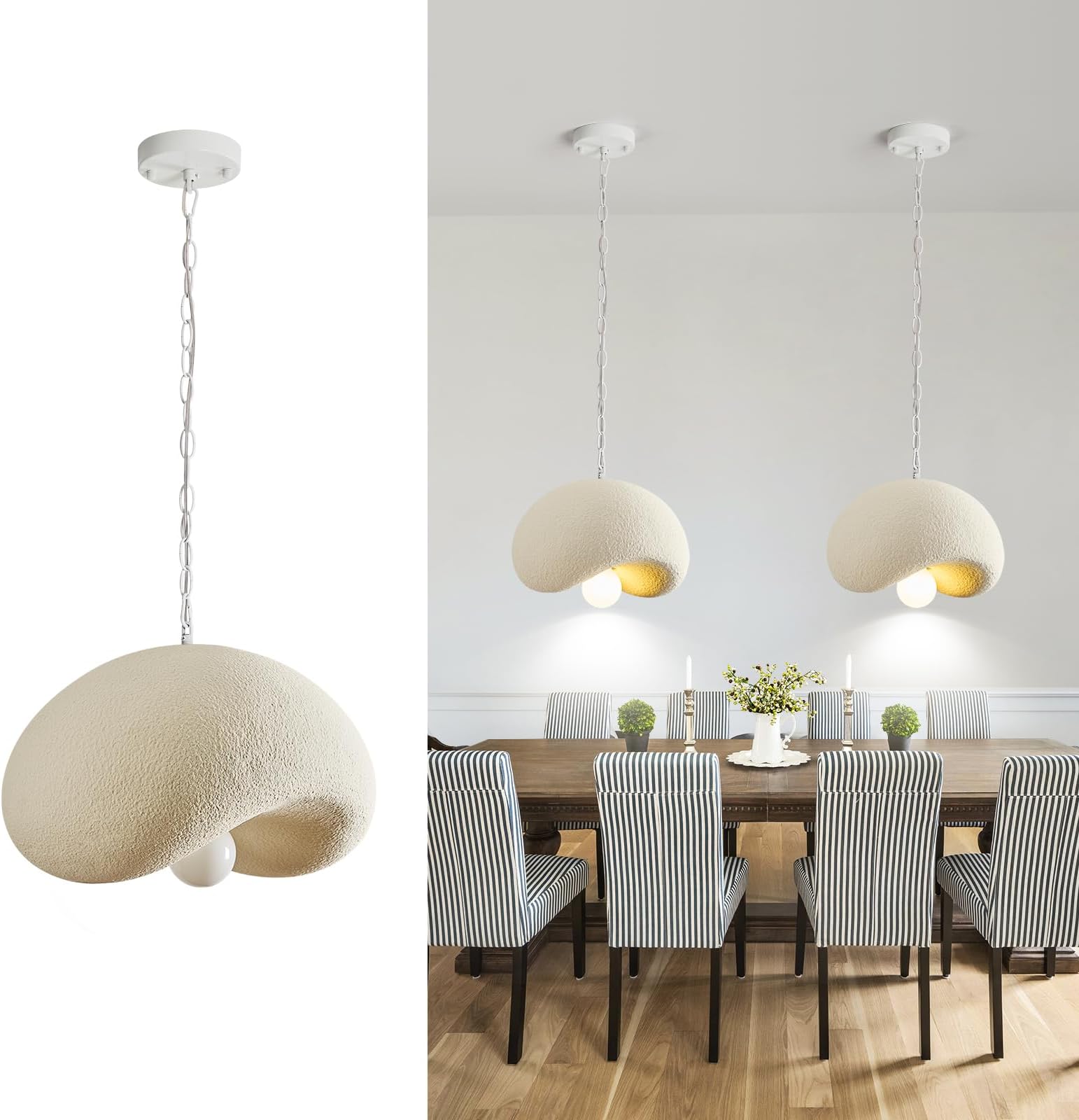 10.6in Wabi Sabi Pendant Light Fixtures,White Resin Pendant Light Modern Hanging Light with Adjustable Chain,Minimalist Ceiling Pendant Lamp for Kitchen Island,Dining Room,E26 Socket