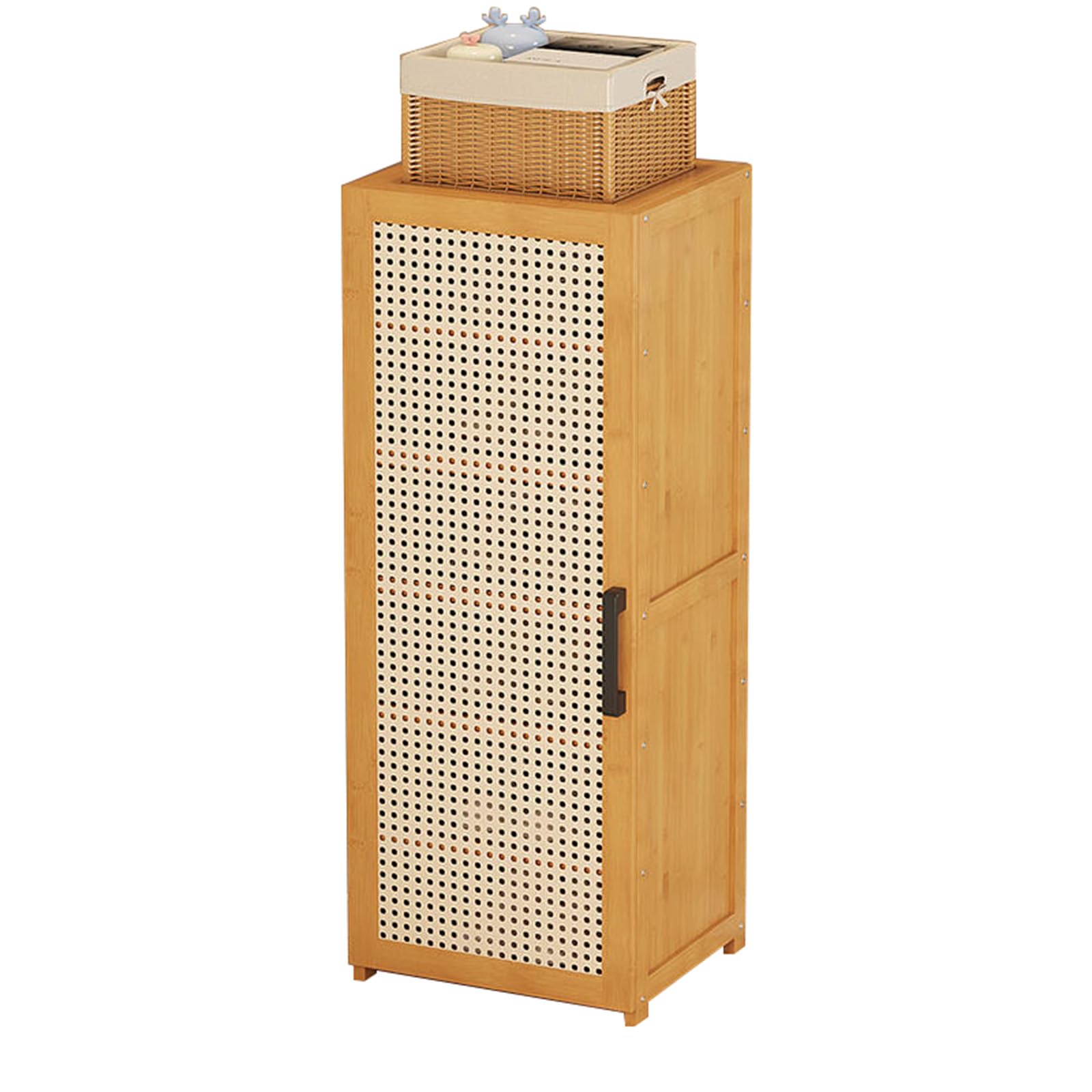 Vertical Shoe Rack Storage Organizer, Bamboo Narrow Shoe Rack,Tall Slim For Narrow Space,Free Standing Cabinet With Door(30x33x98cm)