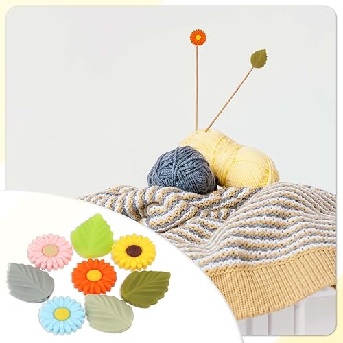Miniatura 3 de 8 tapones de aguja de tejer, tapas de aguja de tejer de hojas de margarita, protectores de punta de aguja de tejer de silicona, accesorios para
