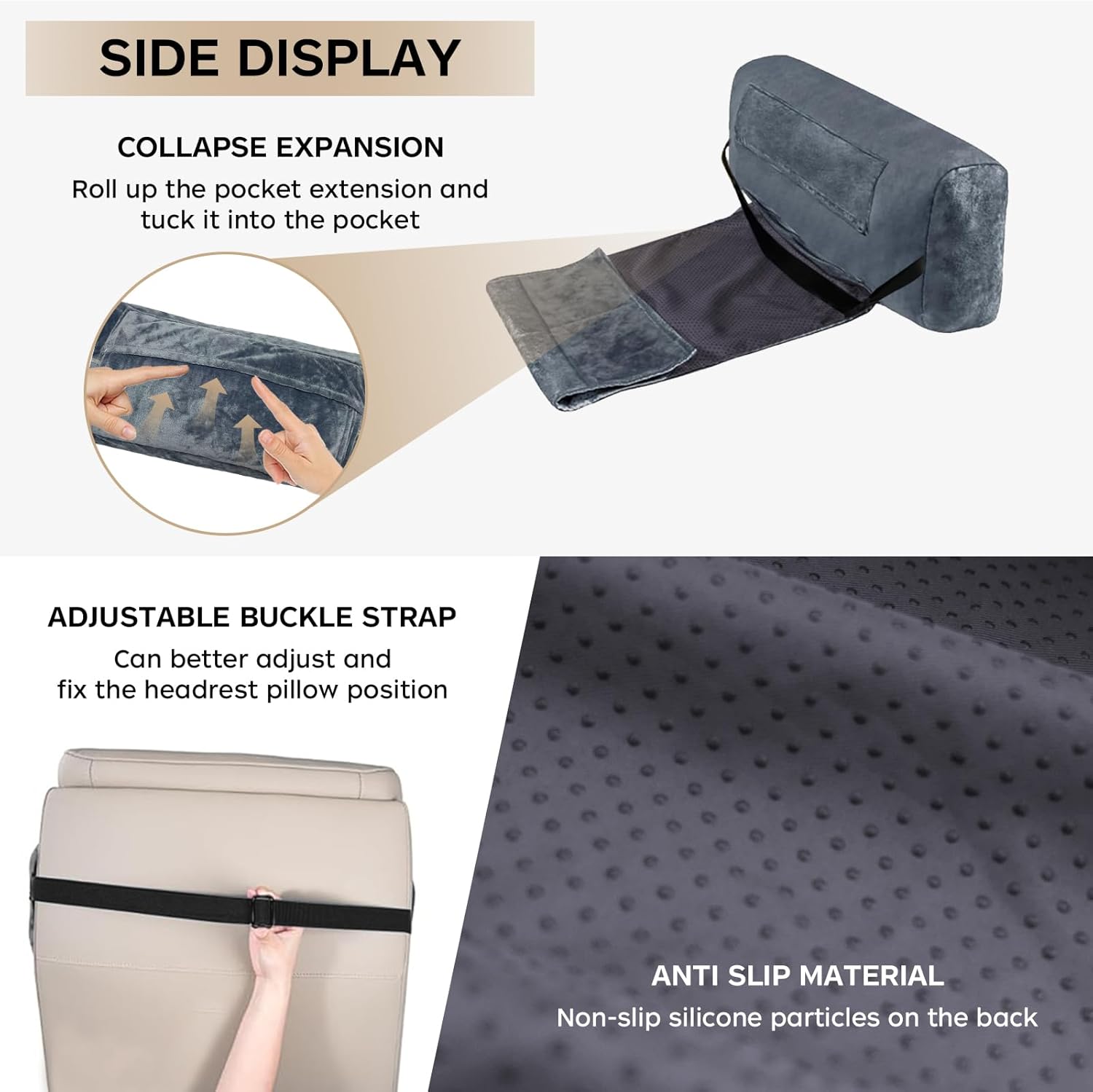 Recliner Head Pillow 3-in-1 Non-Slip Headrest Pillow for Recliners and Armchairs Adjustable Lumbar Neck Support Pillow for Recliner, Velvet Recliner Pillows for Headrest with Strap Cover