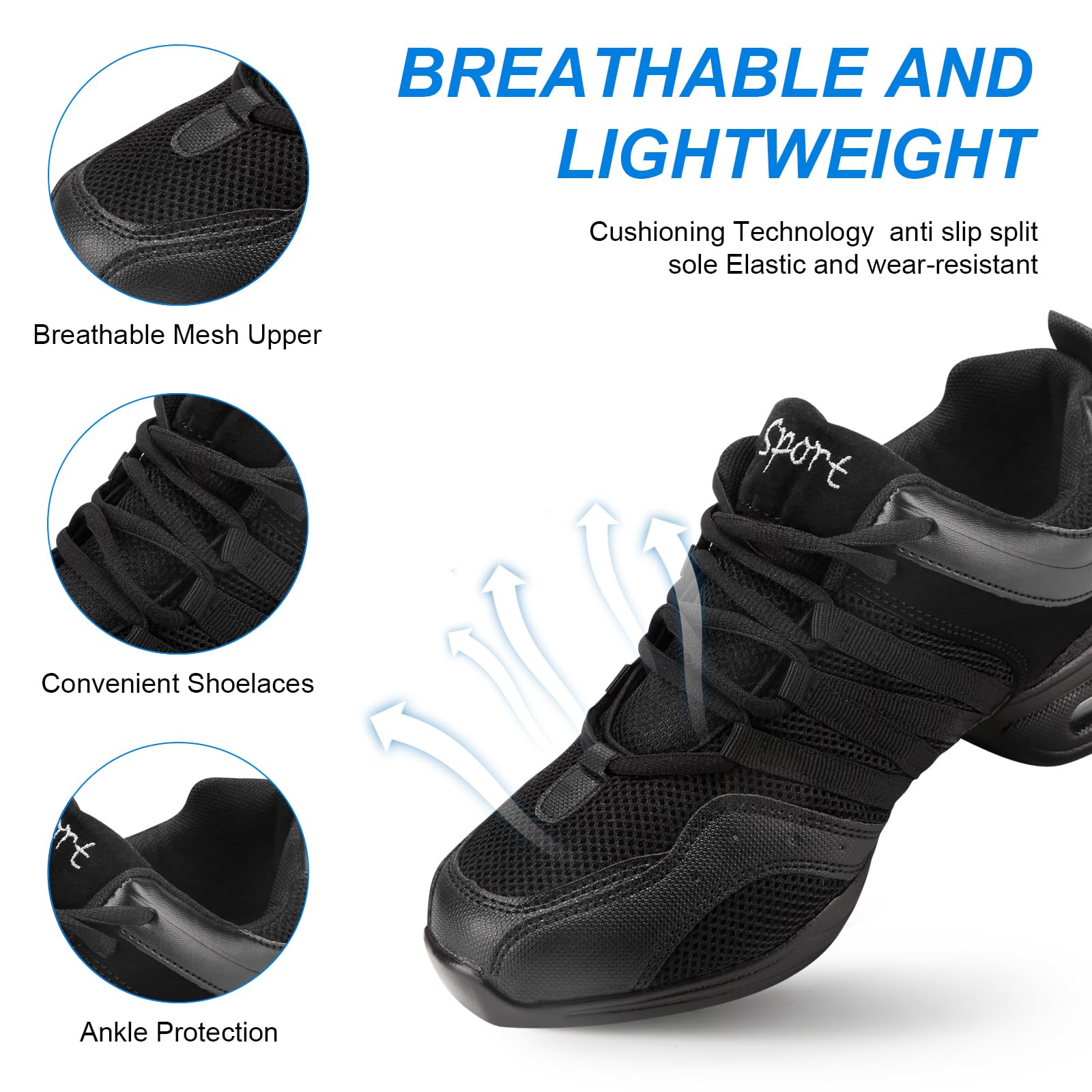 Padgene Scarpe Jazz Donna Scarpe da Ginnastica Lacci Cuscino Traspirante Signore Suole Divise Scarpe da Danza a Camminare Sportive