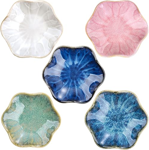 VanEnjoy Soporte de cuchara de cerámica, platos pequeños y multifuncionales, estilo vintage, juego de 5 cucharas de café