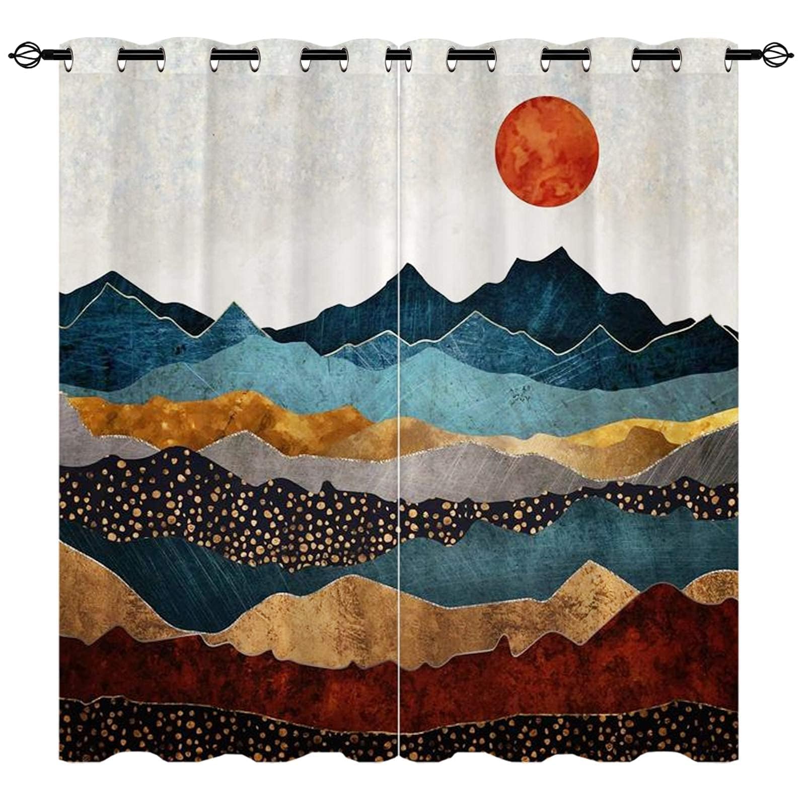 YUANZU Mountains Curtains - Painting Desert Sunset Nature Abstract Landscape Art Print Pattern Eyelet Blackout Thermal Room Darkening Window Drapes for Bedroom Living Room 2 Panels W106cm x D160cm — image 1