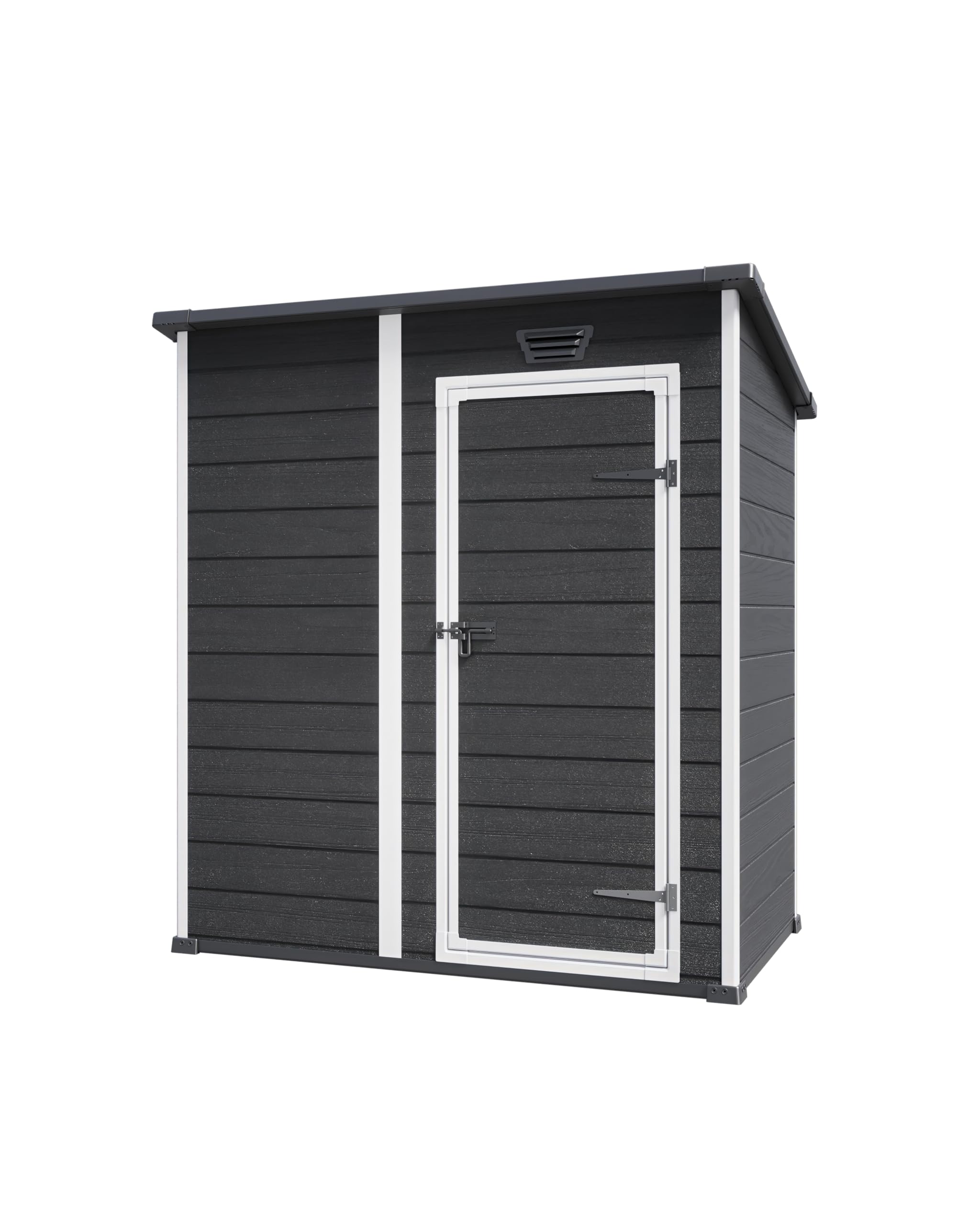 Keter Essential Shed 6x4 Resin Outdoor Storage Shed Ideal Storage for Patio Furniture, Garden Tools Bike Accessories, Beach Chairs and Lawn Mower, Black and White