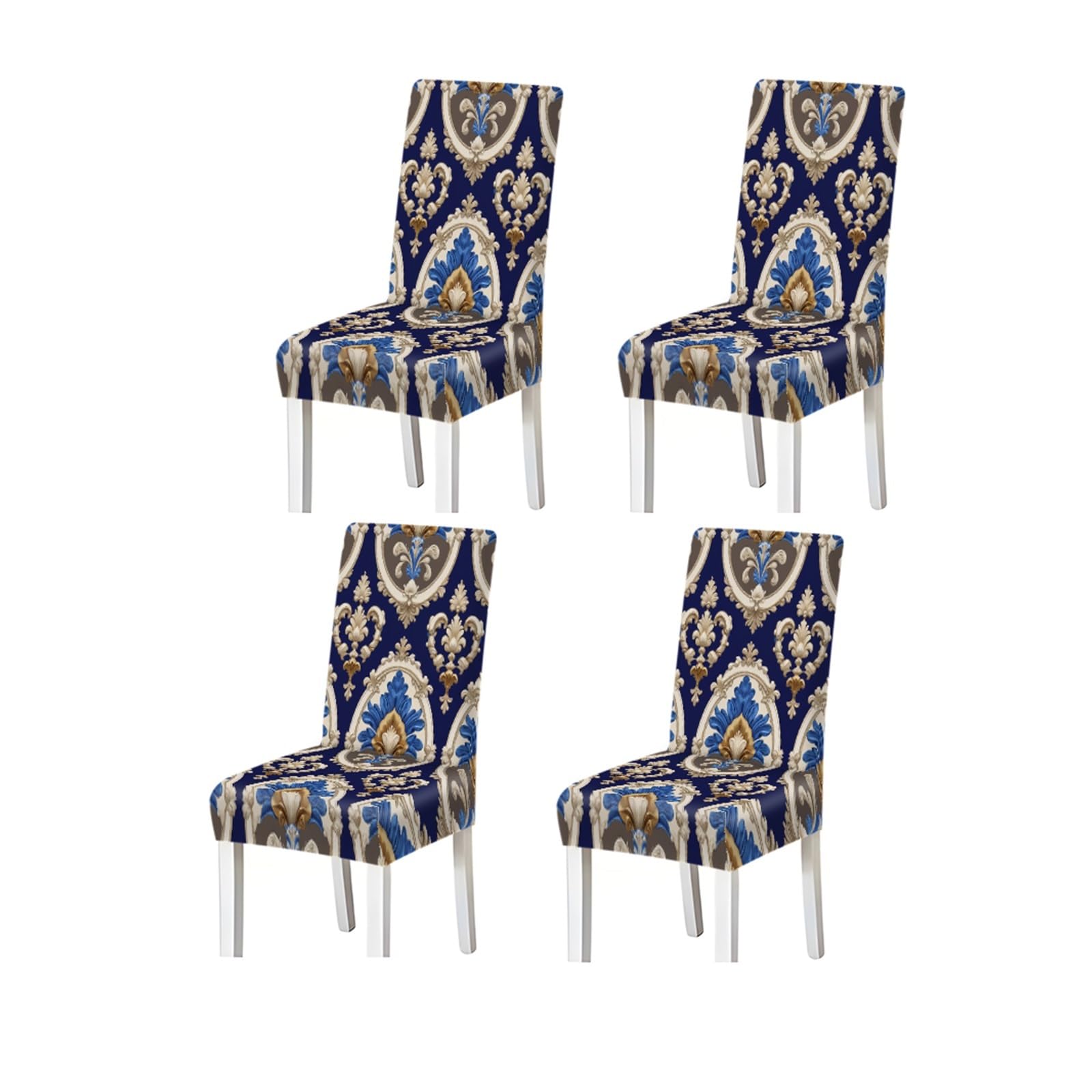 Kxuauv One Color Royal Blue Baroque Damask Print Stretch Dining Chair Covers, For Home Kitchen Dining Room Party, 2/4/6 Pcs Seat Protectors For Restaurant Hotel Party(4Pcschair Cover)