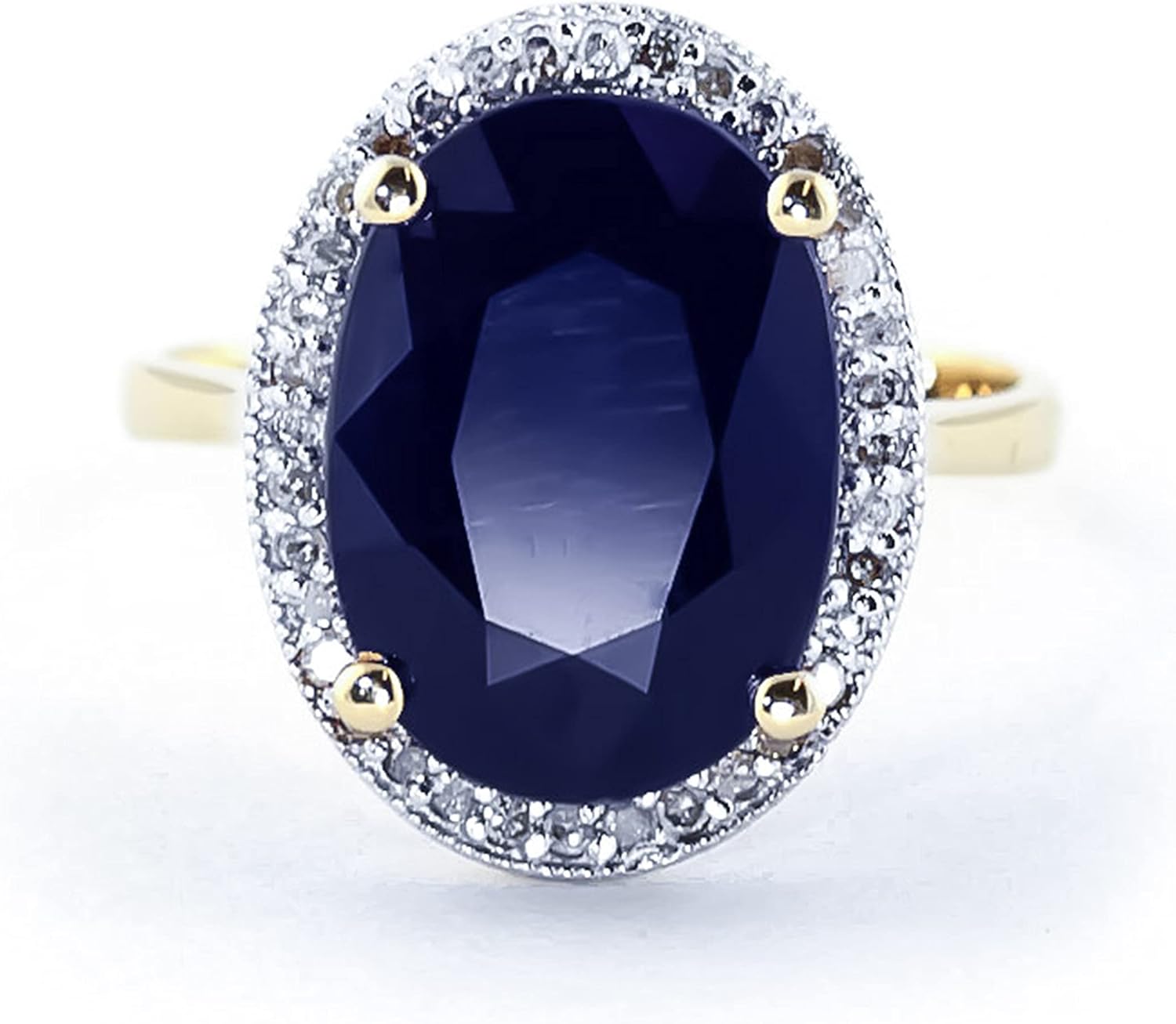 Galaxy Gold GG, 14K Solid Yellow Gold, Natural Blue Sapphire and Diamond Ring for Women - 6.40 Carat September Birthstone, Size 7 (5.5-11 Available), Fine Jewelry for Women