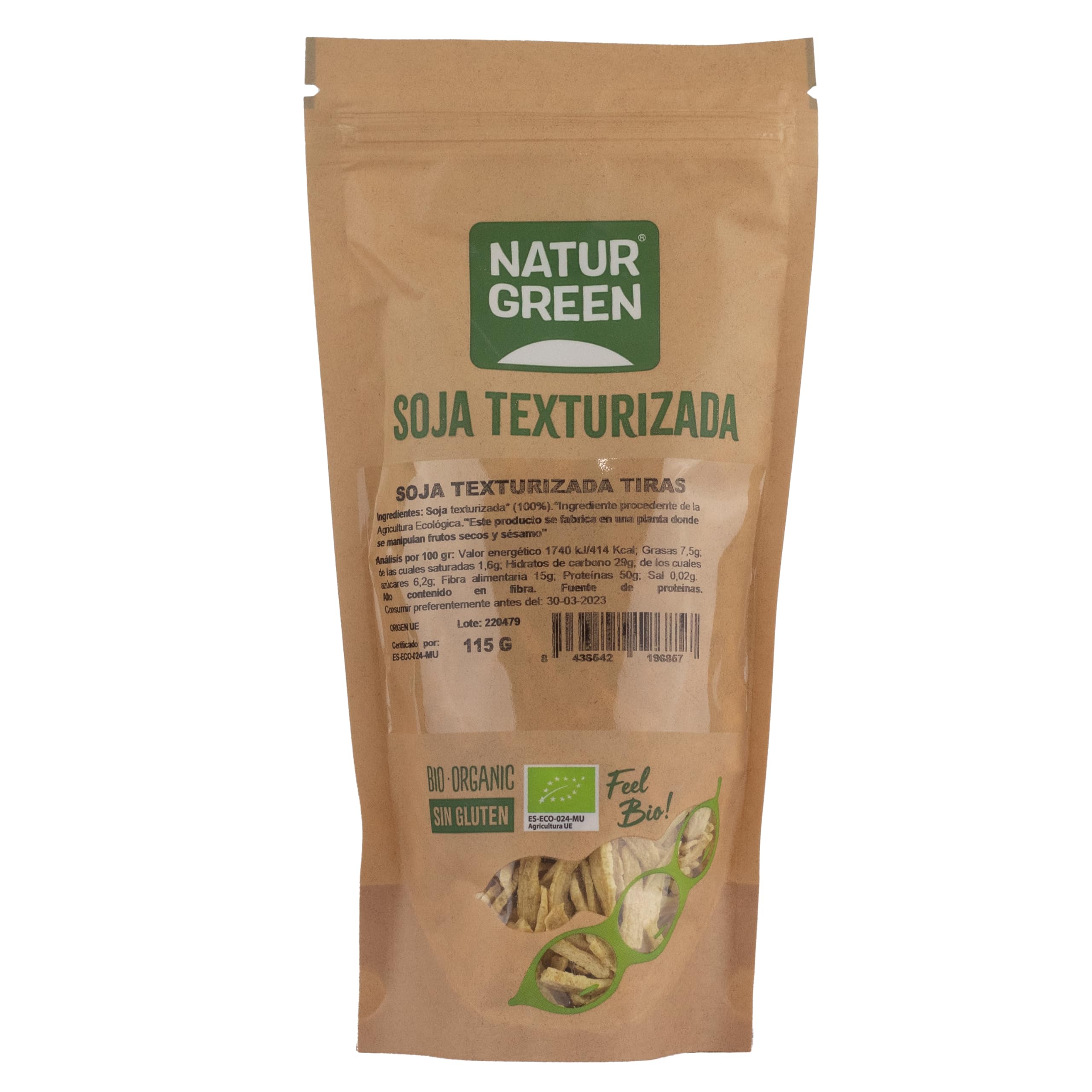 NaturGreen - Soja Texturizada en Tiras Bio 115 g, Alternativa Vegetal a la Carne, Alta en Proteína y Fibra, Ideal para Guisos, Tacos o Platos Veganos, Ecológica y Sin Gluten
