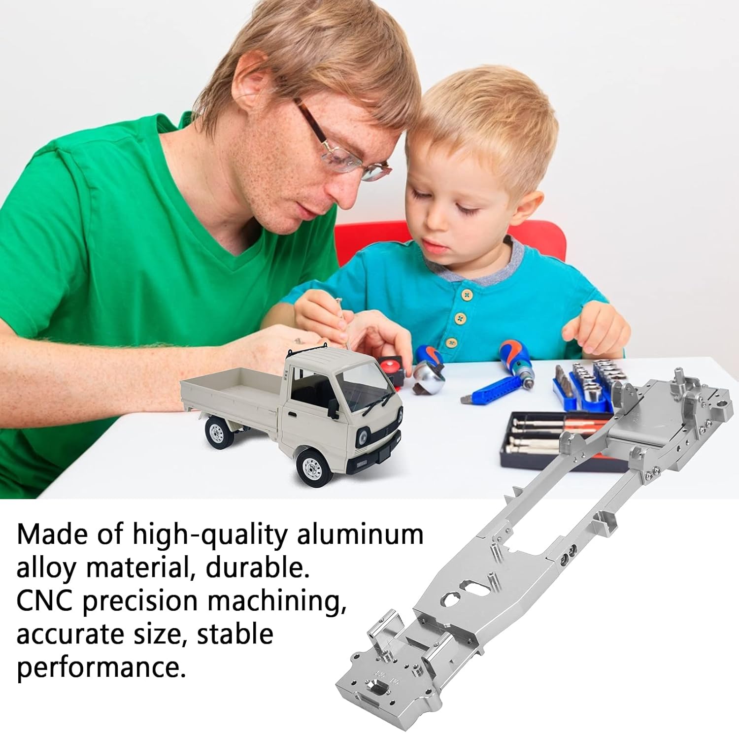 RC Chassis Frame, Aluminium Alloy RC Model Chassis Frame 285x74x35mm Metal Chassis Frame RC Chassis Frame for D12 1:10 RC Truck Car RC Car Part (Silver)