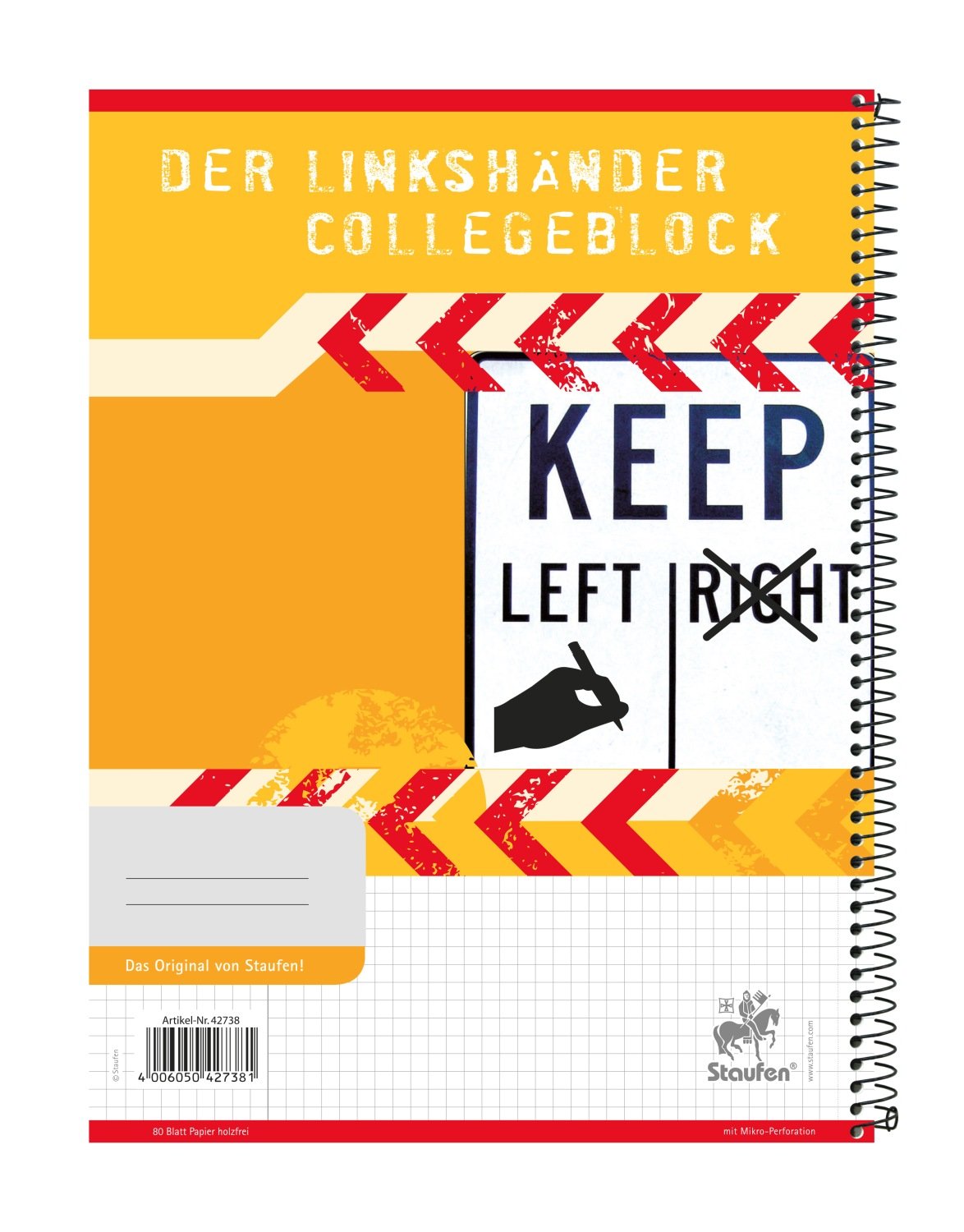 Staufen 4006050007699 Collegeblock, Linksh, A4, 10er Pack, 80Bl, Lin22, 70 g, kariert Innenrand
