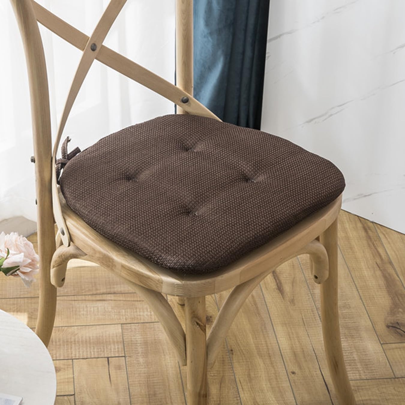 Coussin Chaise Cuisine,Galette De Chaise en Forme De Trapèze avec Attaches,Galette De Chaise Dehoussable Lavable,Respirant Lin Coussin pour Chaise Salle À Manger Epaisse (Color : Brown, Size : 39x40