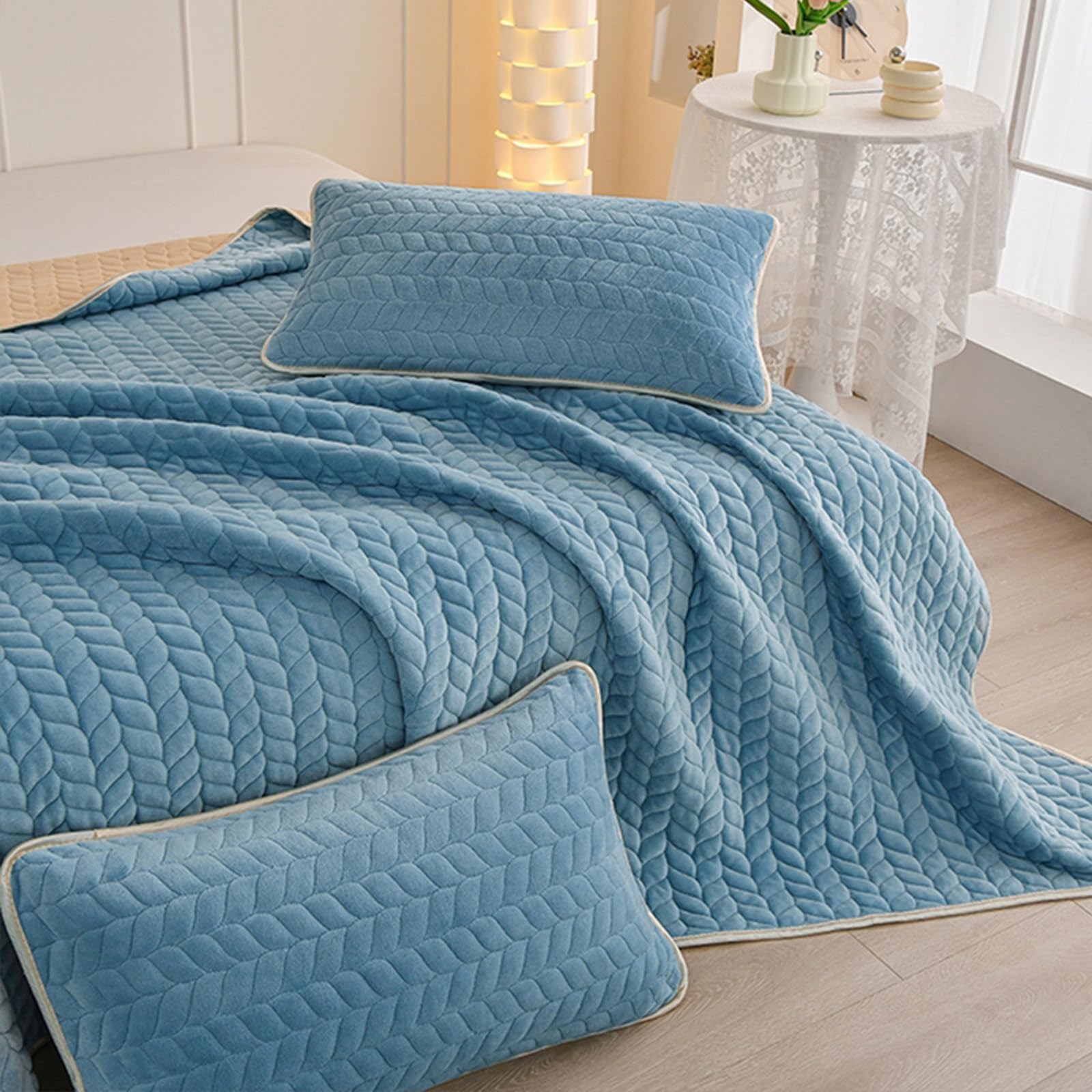 HAIBA Tagesdecke 120 x 200 cm Plüsch Flanell Bettüberwurf Sofa Blau