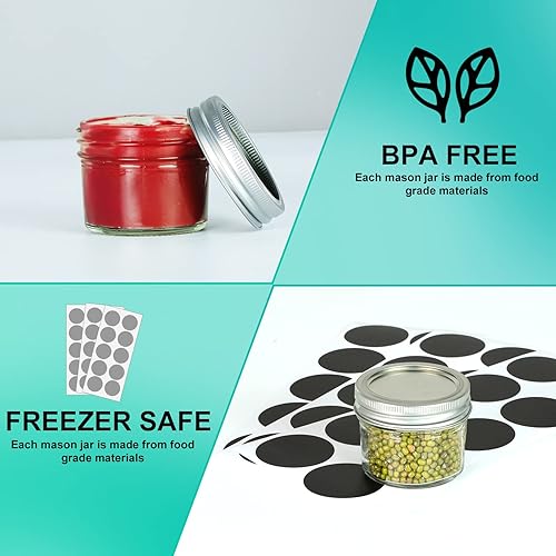 Miniatura 4 de VERONES Tarros de conserva, tarros de conservas de 4 onzas con tapas y bandas regulares, ideales para mermelada, miel, recuerdos de boda, regalos de