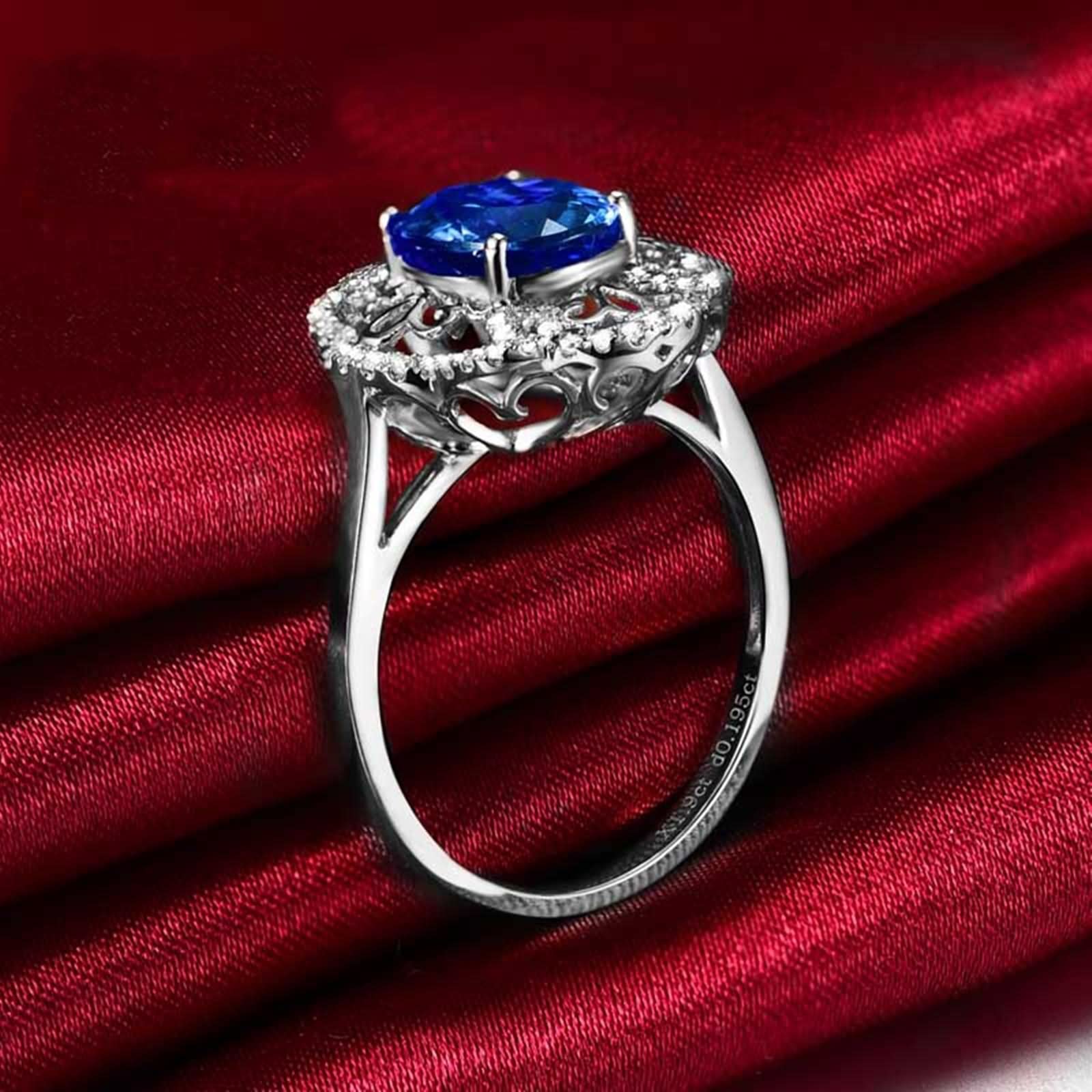 Anello da donna, moderno, in oro bianco 18 carati (750), con tanzanite da 2 carati, regalo per la migliore amica