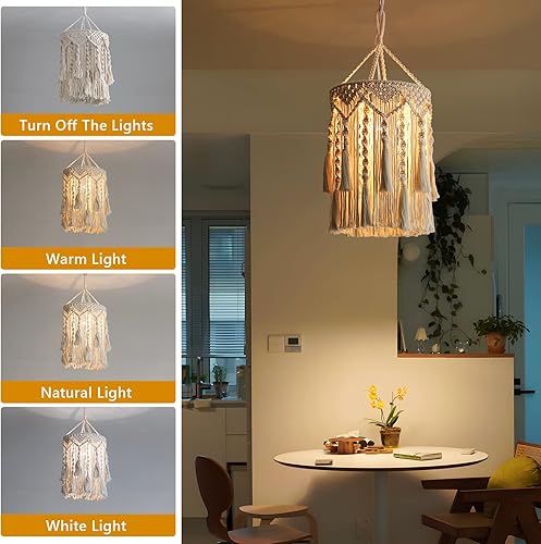 Miniatura 3 de Bioaqua Pantalla de lámpara bohemia, lámpara colgante bohemia hecha a mano de macramé, lámpara colgante enchufable, luces colgantes bohemias con