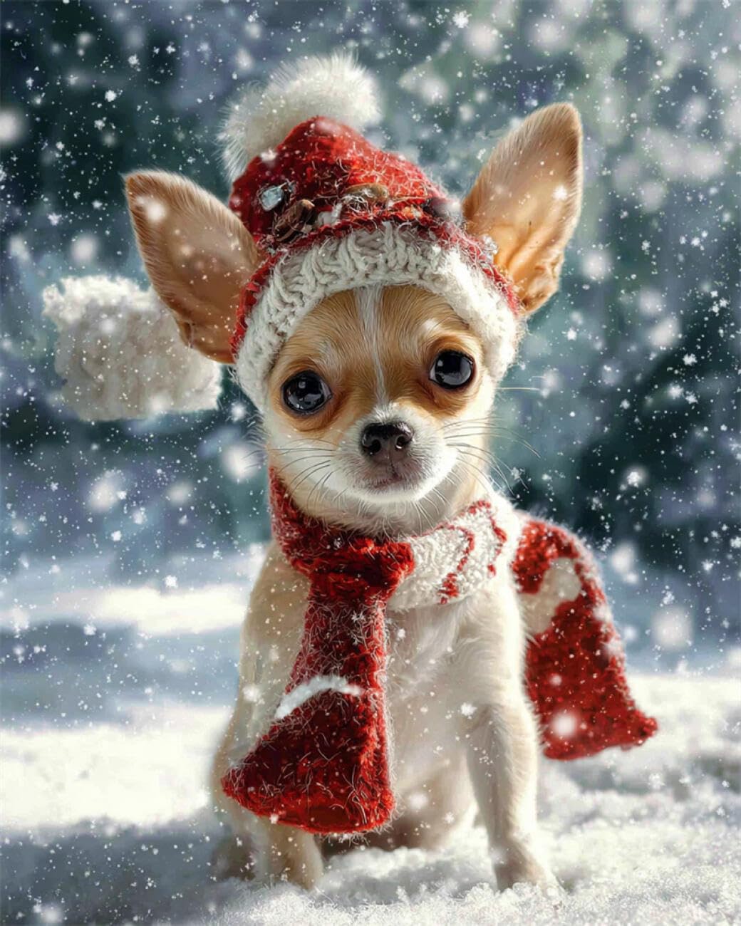 RKFLGEW DIY Seed Bead Embroidery Kits Fantasy Chihuahua 40x50cm
