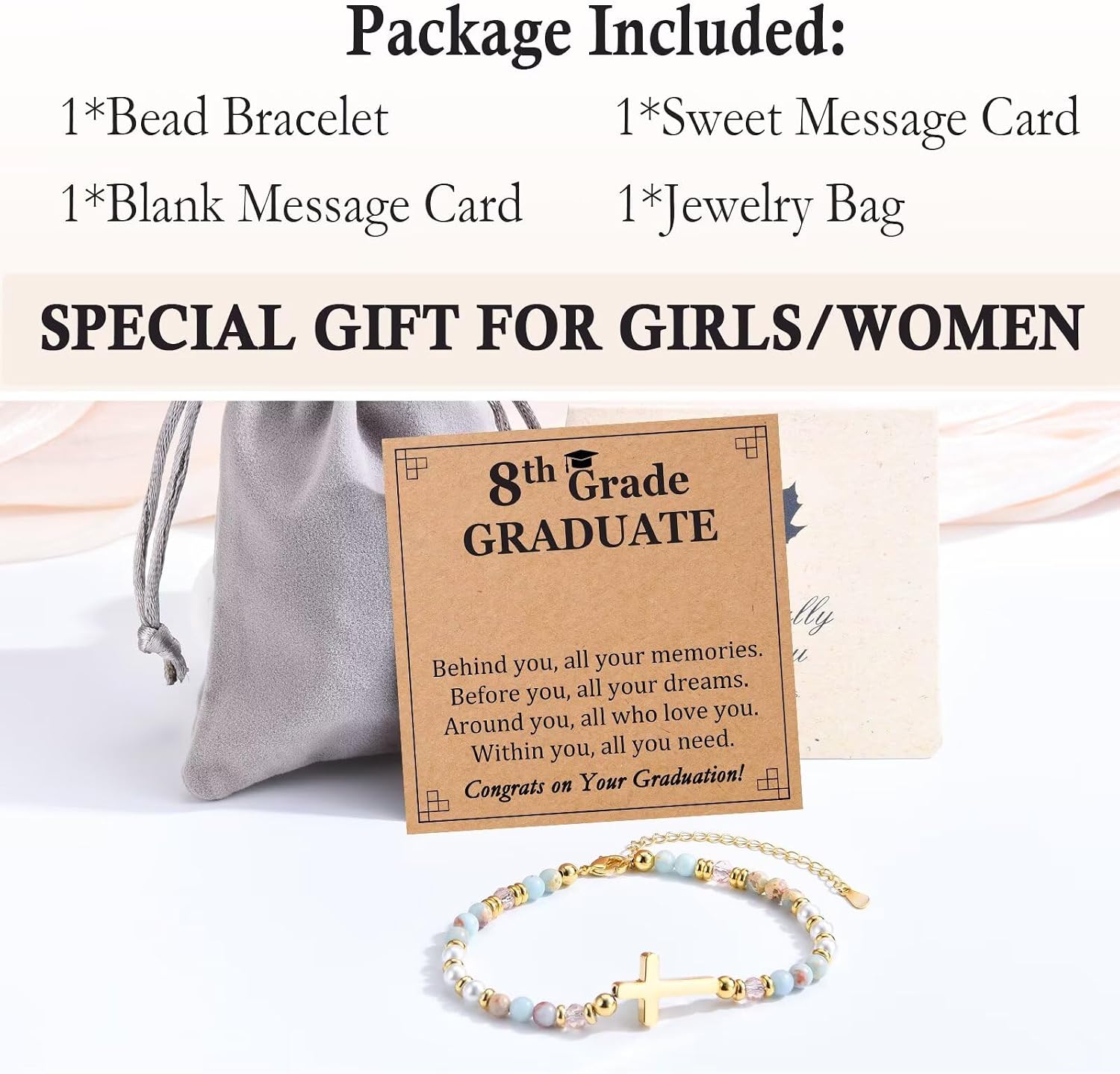 5th/ 6th/ 8th Graduation Gifts for Girls Cross Necklace 2026 Grad Graduate Gift Ideas Elementary Middle High School College Phd