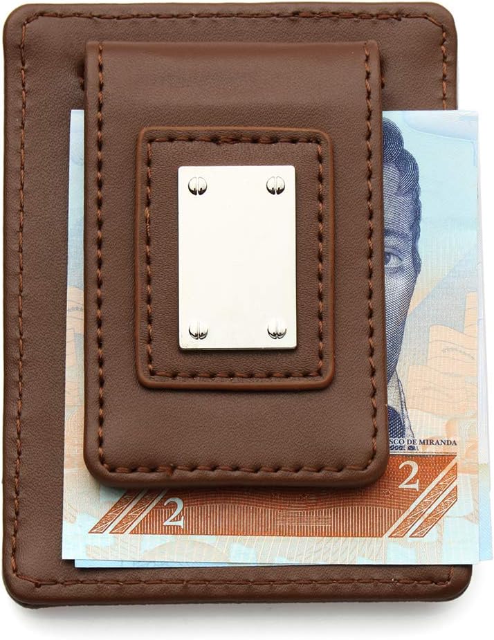 2-in-1 Personalized Leather Money Clip Wallet for Men - Fathers Day Gift, Magnetic ID Clip and Bank Card Slots