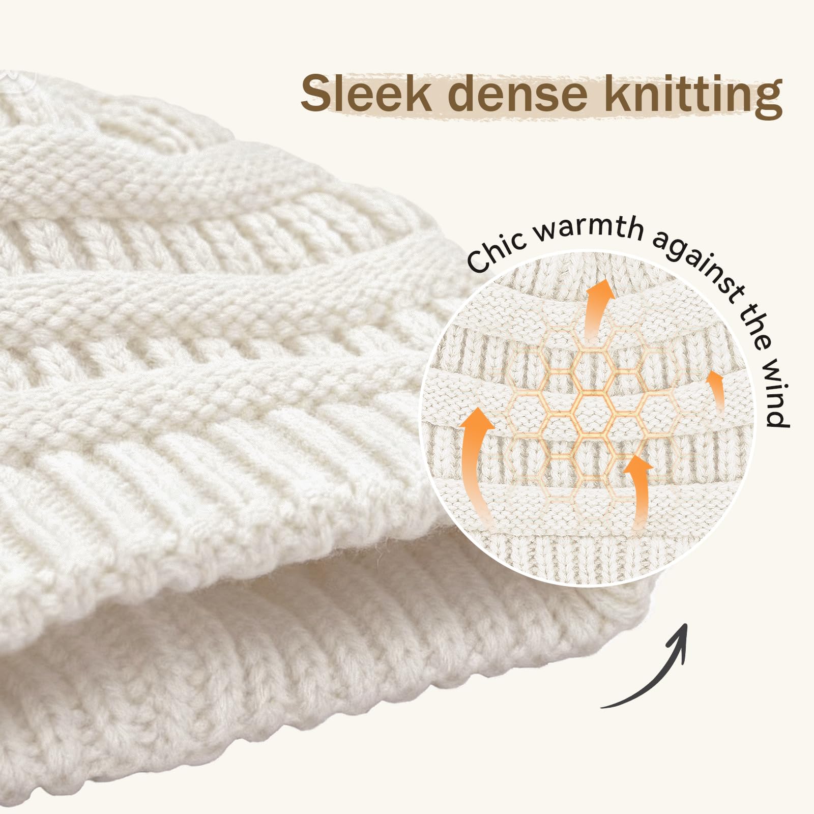 American Trends Gorros de invierno para mujer, gorro holgado con forro de satén con pompón, gorro cálido de punto trenzado para esquí de nieve, Anaranjado Oscuro, Talla única