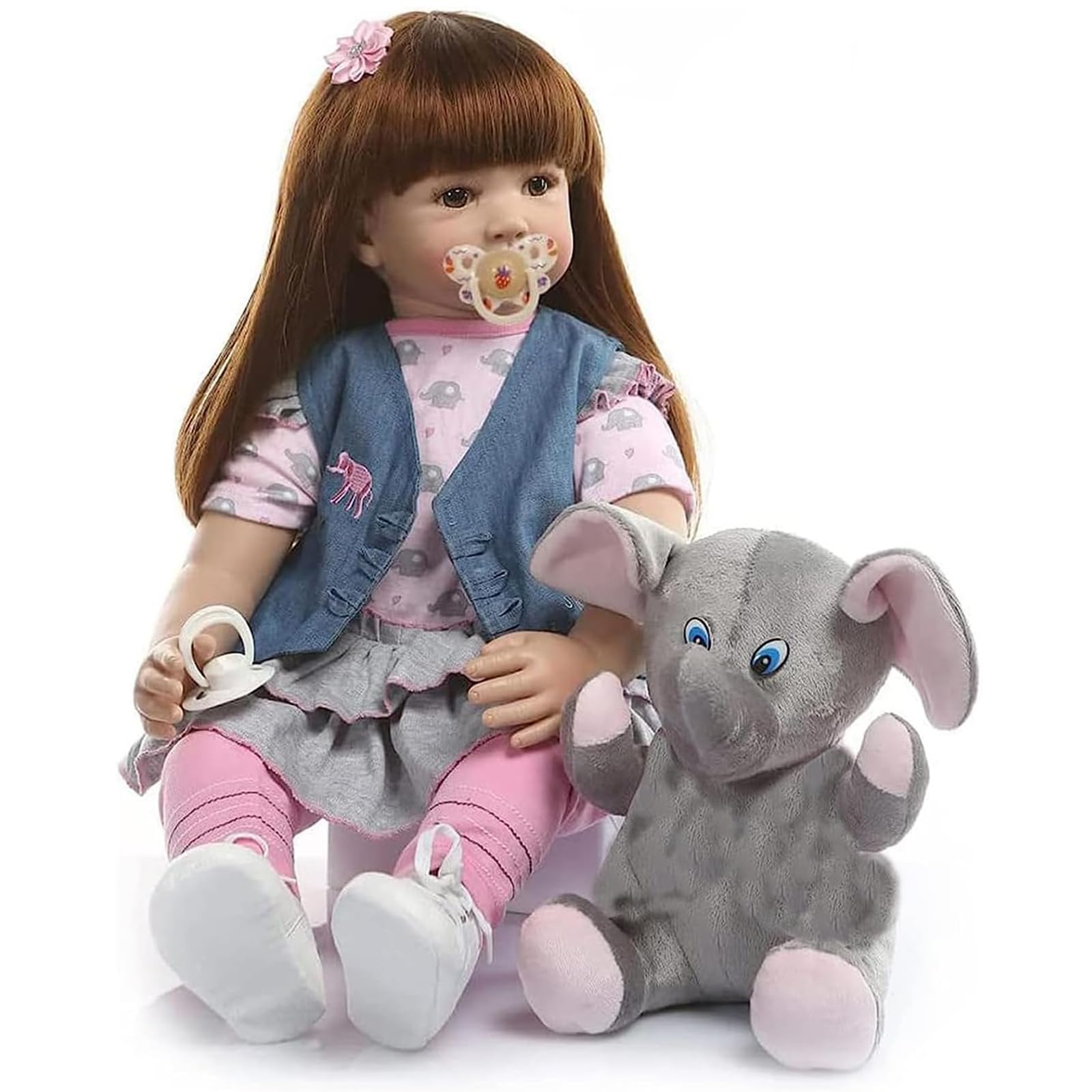 RUNGQIANY Realistic Baby Doll with Plush Elephant Toy, 50 cm, Pink, 60 cm - Image 2