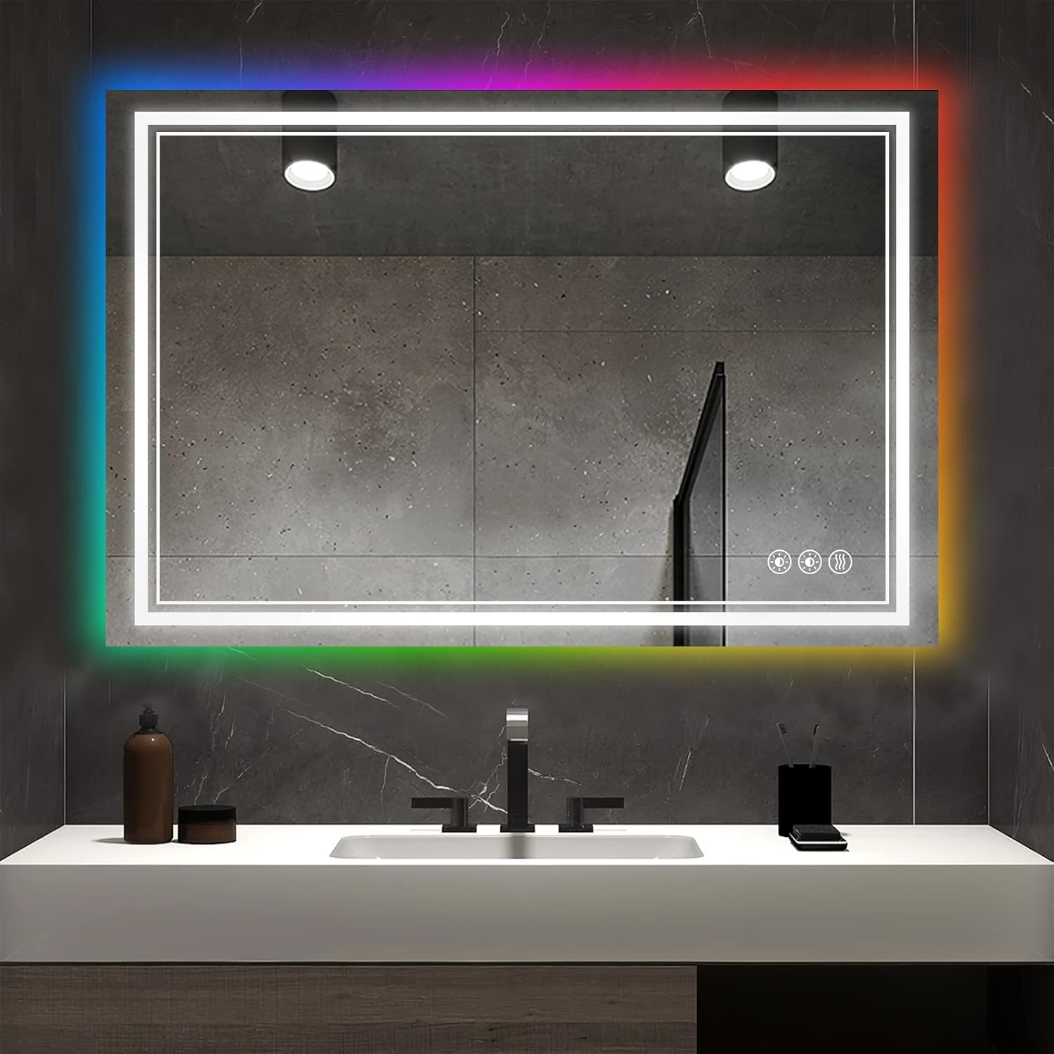 NeuType 48"x32" LED Mirror for Bathroom, Wall Mounted Bathroom Mirror with RGB Color Lights, Bathroom Vanity Mirror with Anti-Fog, with App Control(RGB Multicolor Backlit + Dimmable Front Light)