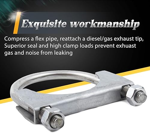 Miniatura 3 de Silenciador de perno en U de acero inoxidablesuspensión de abrazadera de escape (2.5 pulgadas), paquete de 4